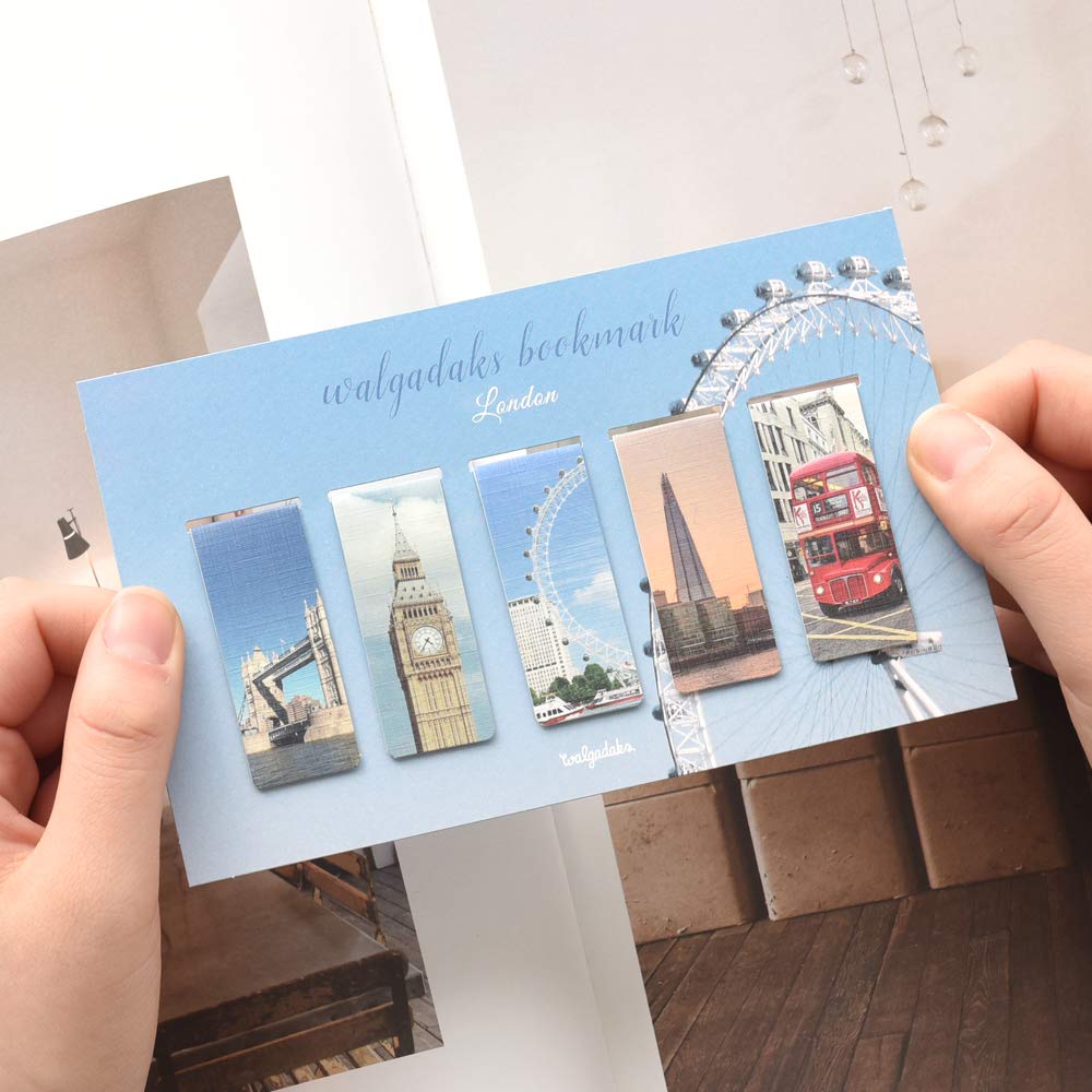 Monolike Magnetic Bookmarks London - Set of 5 Elegant Magnetic Page Markers for Books, Notebooks & Planners | Perfect Gift for Book Lovers & Office Use