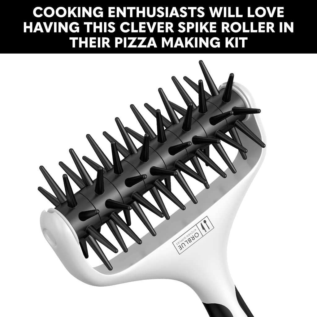 Orblue Professional Pizza Dough Docker with Spikes - Heavy Duty Pastry Roller for Perfect Homemade & Restaurant Pizza - Prevents Air Bubbles in Crust - Ideal for Home Kitchens, Pizzerias & Italian Restaurants - Essential Pizza Making Tool for Crispy Crust Every Time
