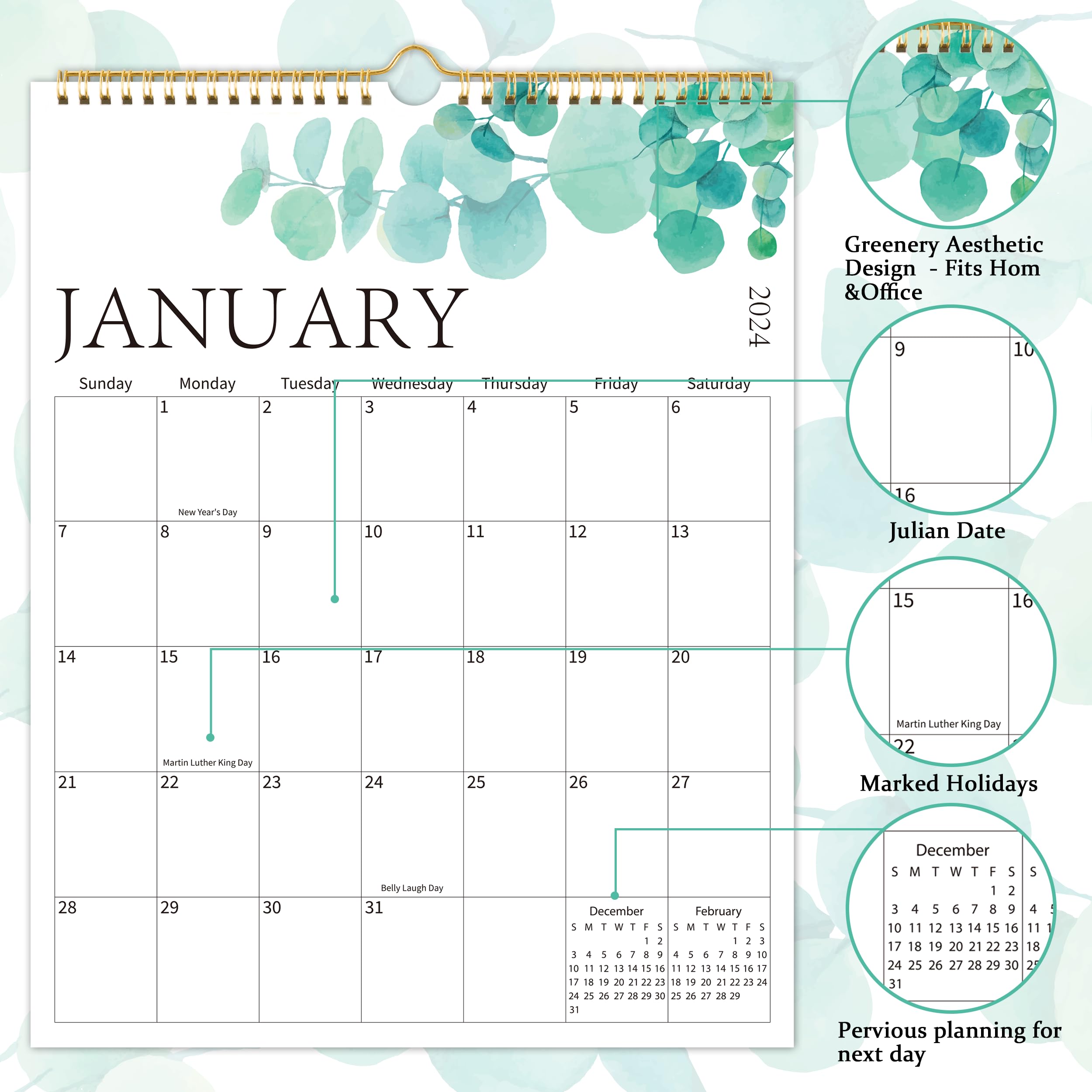 2024-2025 18-Month Wall Calendar with Aesthetic Greenery Design | Large Monthly Planner with Thick Paper | Perfect for Home, Office & School Organization | Jan 2024 - June 2025 | Ideal for Planning, Scheduling & Decorating Walls