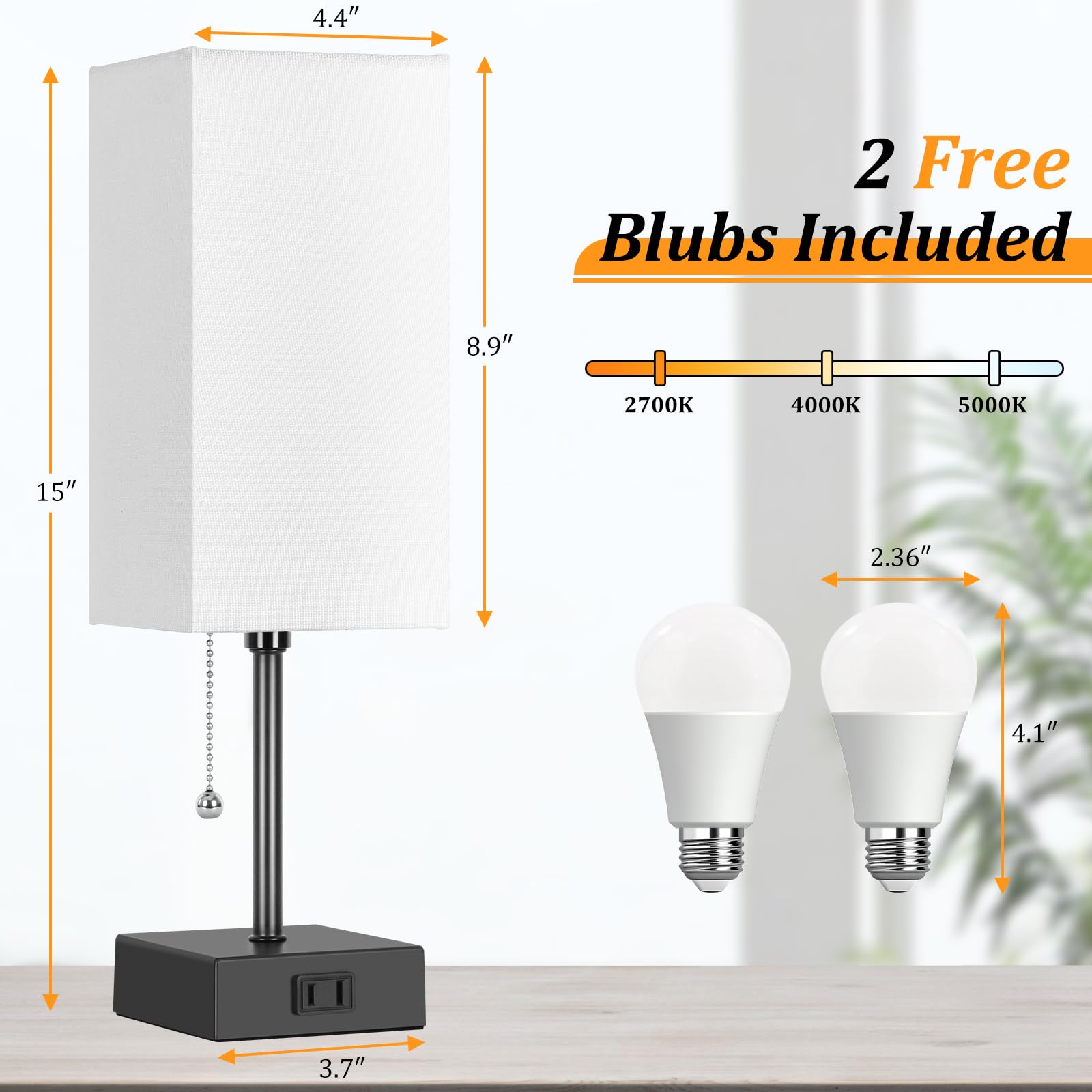 Dott Arts Modern Table Lamp Set of 2 with AC Outlets - Adjustable 2700K-5000K Night Light, Minimalist Bedside Lamps for Bedroom, Living Room, Office & Kids Room (Includes LED Bulbs) - Perfect for Reading, Working & Creating Cozy Atmosphere