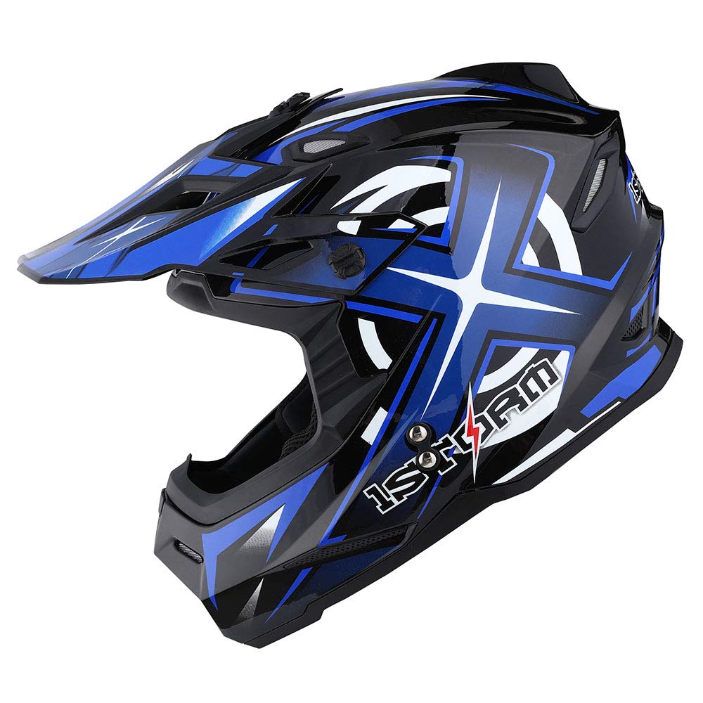 1Storm HF801 Adult Motocross Helmet - BMX MX ATV Dirt Bike Racing Helmet with Bluetooth Headset (Sonic Blue) - Perfect for Off-Road Adventures & Motorcycle Riding