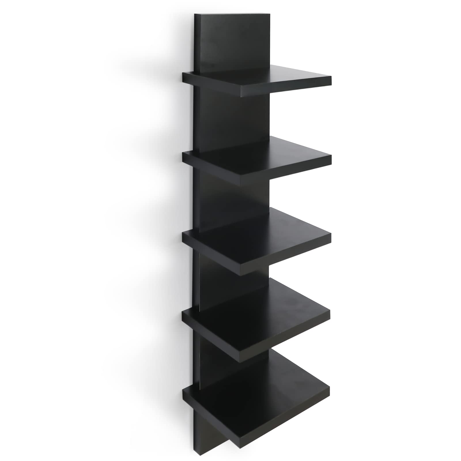 5 Tier Black Wall Shelves - Vertical Floating Storage Shelf for Home Decor & Organization - Perfect for Bedroom, Living Room & Office - 30.7 Inch Space-Saving Design - Ideal for Books, Plants, Photos & Decorative Items