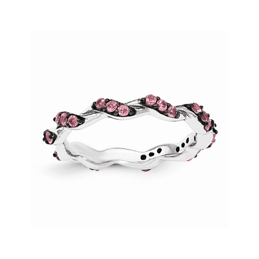 Sterling Silver Rhodium-Plated Pink Tourmaline Twisted Eternity Ring for Women - Elegant Stackable Wedding Band, Anniversary Gift for Her - Perfect for Valentine's Day, Engagement & Special Occasions