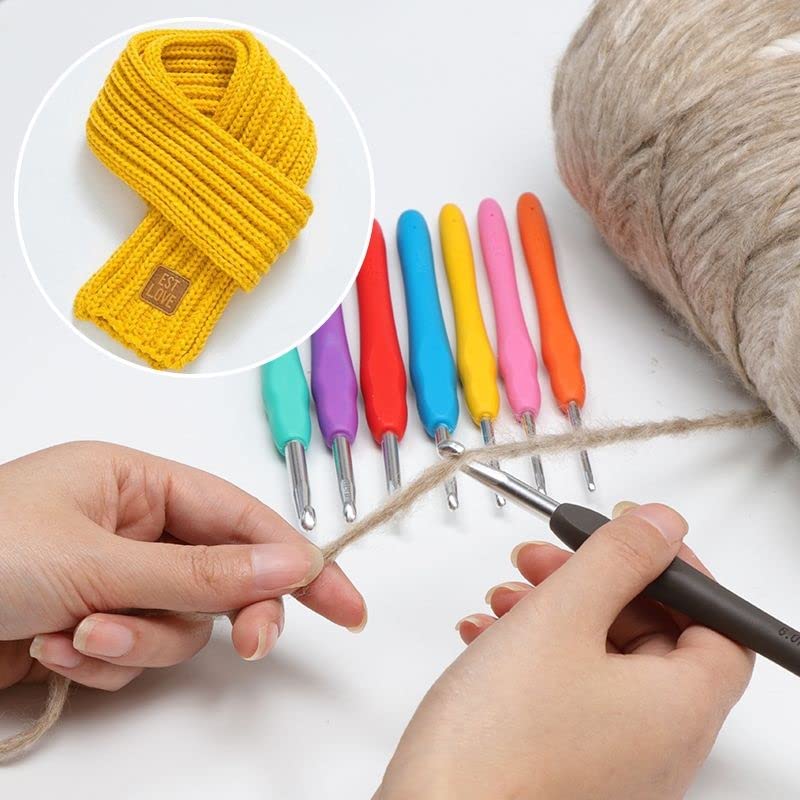 Premium 9-Size Ergonomic Crochet Hooks Set with Soft Comfort Handles - Aluminum Knitting Needles Kit (2-10mm) for Yarn Crafts - Perfect for Beginners, Amigurumi, Scarves & DIY Projects
