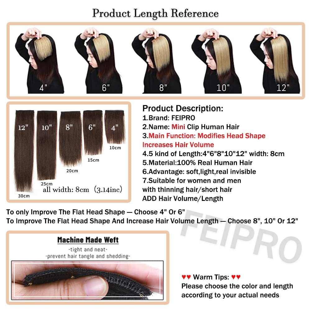 Gramercy Real Remy Human Hair Clip-in Extensions – 8 Inch Short Straight Thick Double Weft for Thinning Hair | Invisible Hairpiece for Women & Men | Instant Volume Boost | Perfect for Daily Wear, Parties & Special Occasions