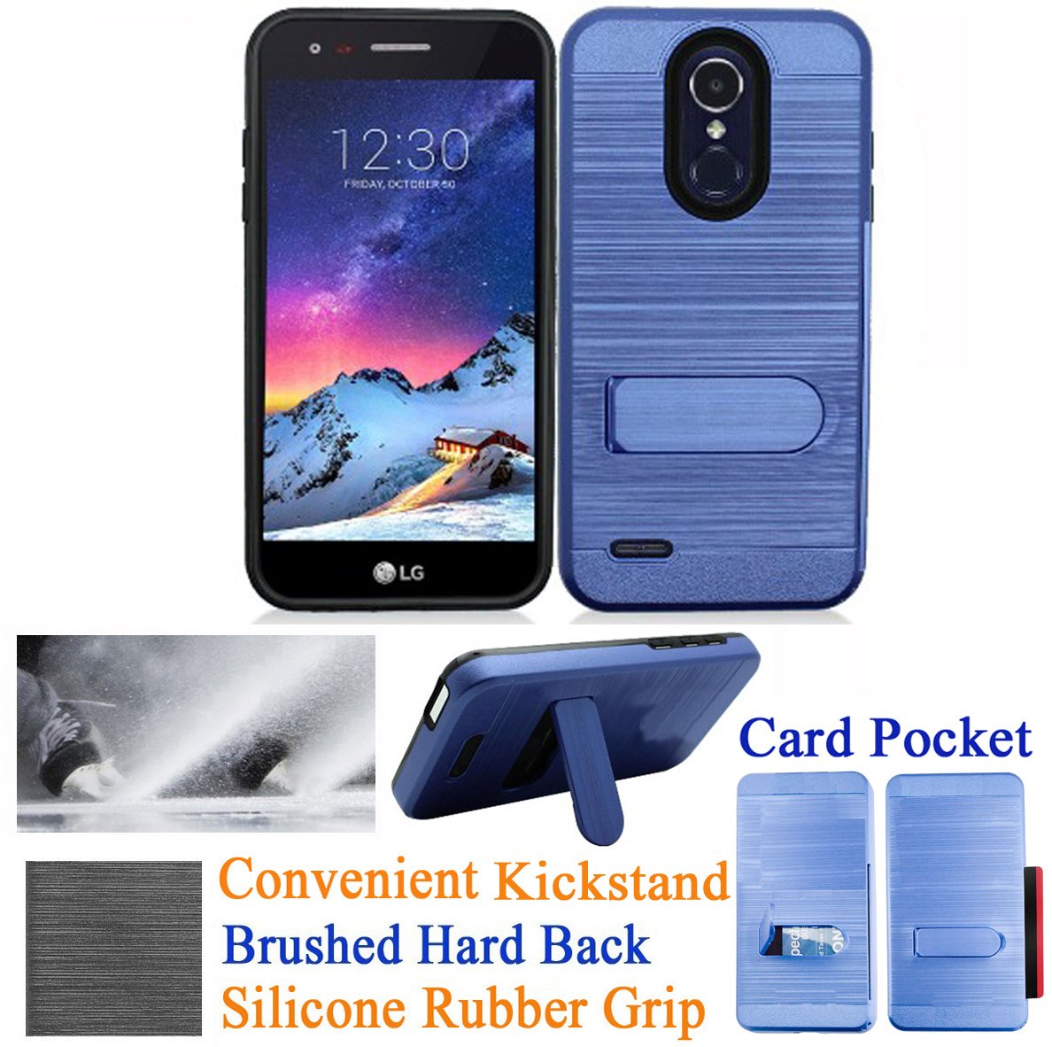 LG Rebel 3 Case with Kickstand & Card Holder - Slim Shockproof Cover for LG K8 2018 (Blue) - Perfect for Work & Travel