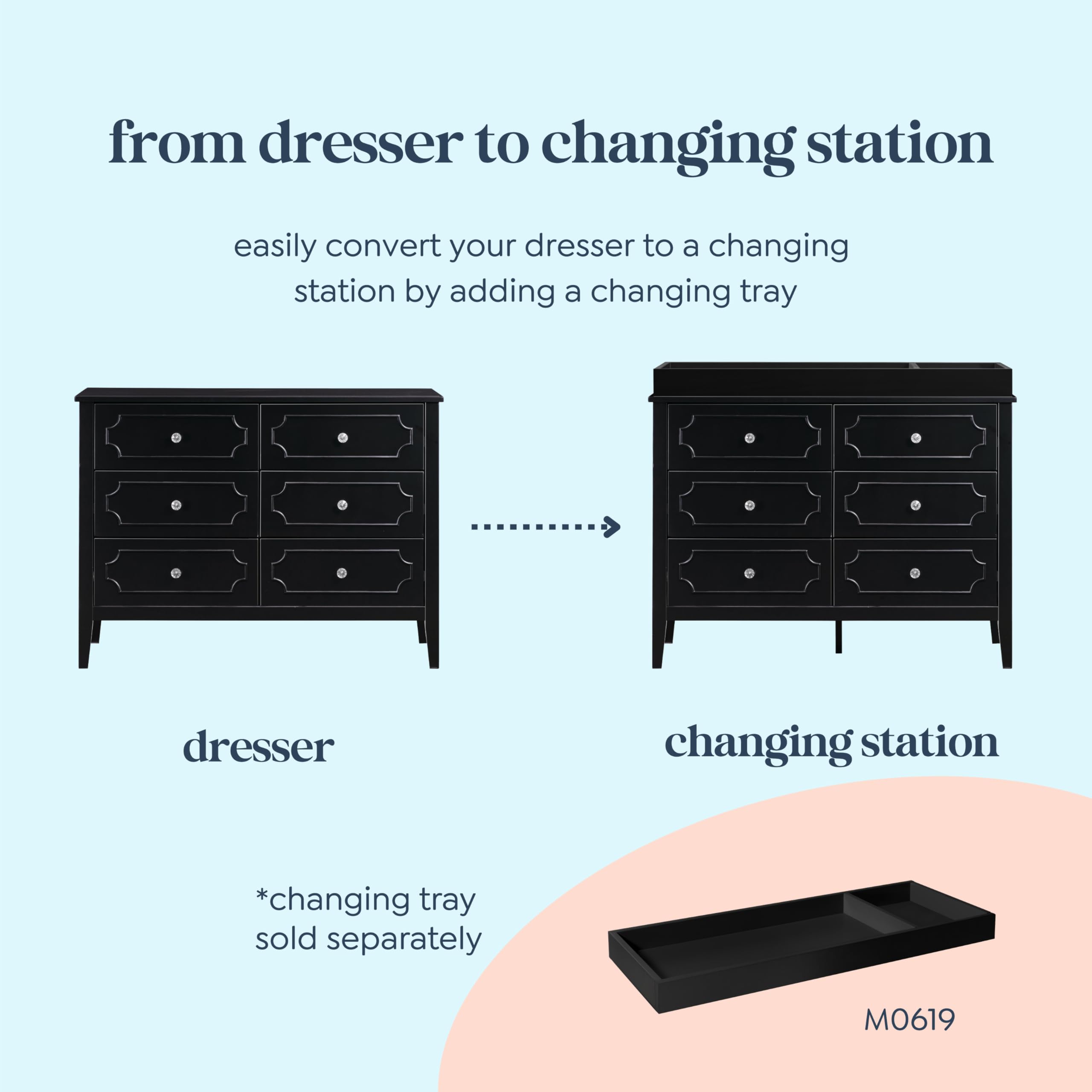 DaVinci Chloe Regency 6 Drawer Dresser in Ebony Finish - Stylish Bedroom Storage Furniture for Home Organization & Nursery Decor