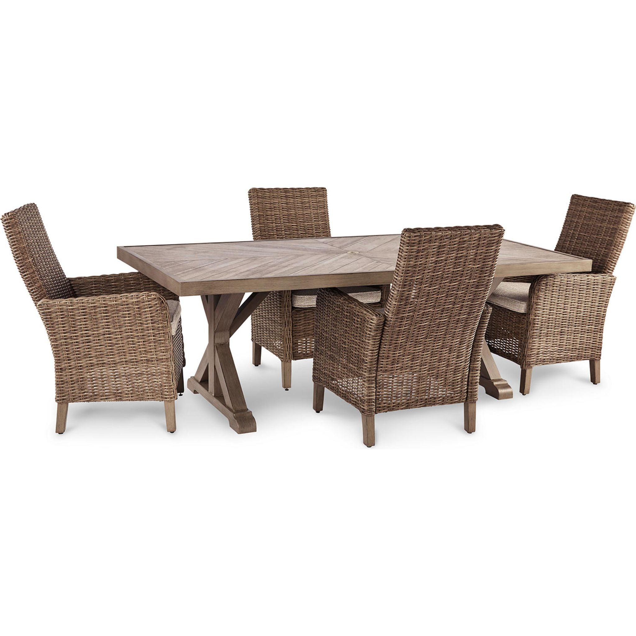 Beachcroft 5-Piece Outdoor Patio Dining Set - Weather-Resistant Beige Wicker Furniture for Backyard, Garden & Poolside Entertaining