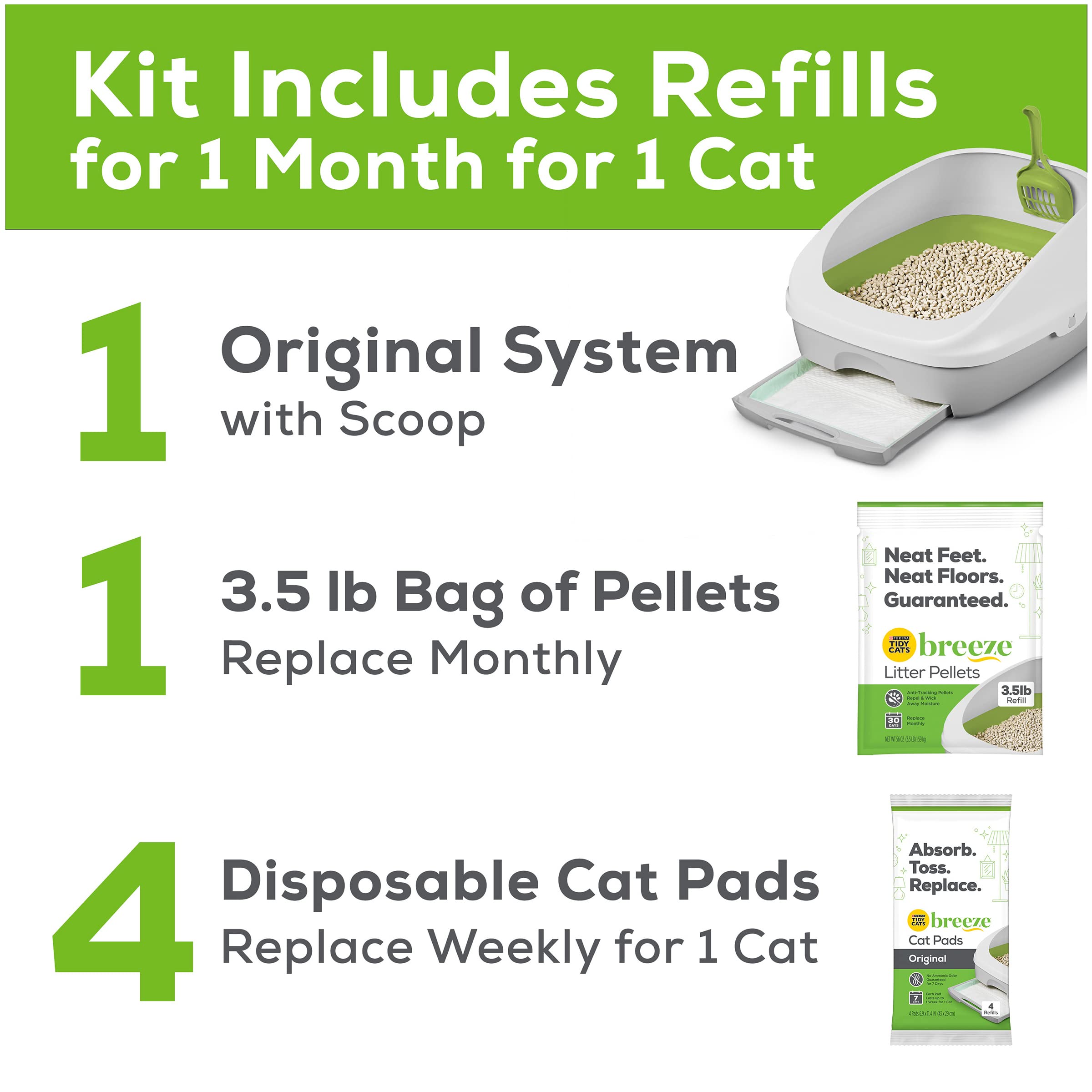 Tidy Cats Breeze Litter Box System Kit - Odor Control Cat Litter Box with Pellets & Pads - Perfect for Small Spaces & Multi-Cat Homes