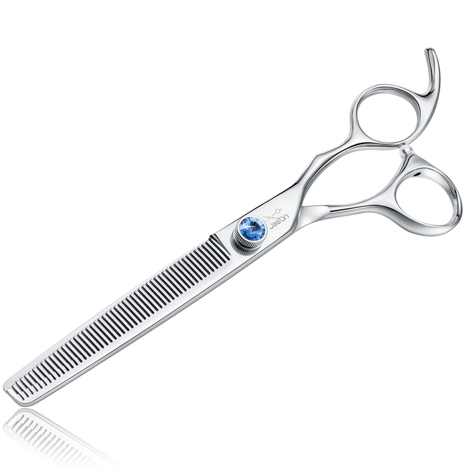 Professional Dog Grooming Thinning Scissors - Ergonomic Pet Grooming Shears for Cats & Dogs with Offset Handle & Jewelled Screw - Perfect for Thinning, Blending & Texturizing Fur at Home or Salon