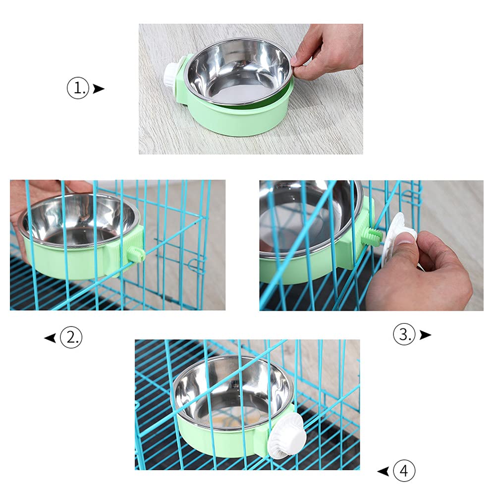 Love Dream Crate Stainless Steel Hanging Pet Bowls - Removable Food & Water Feeder for Kennels, Cages & Coops - Perfect for Dogs, Cats, Rabbits & Small Animals (Large, Green) - Ideal for Travel, Outdoor Adventures & Home Feeding