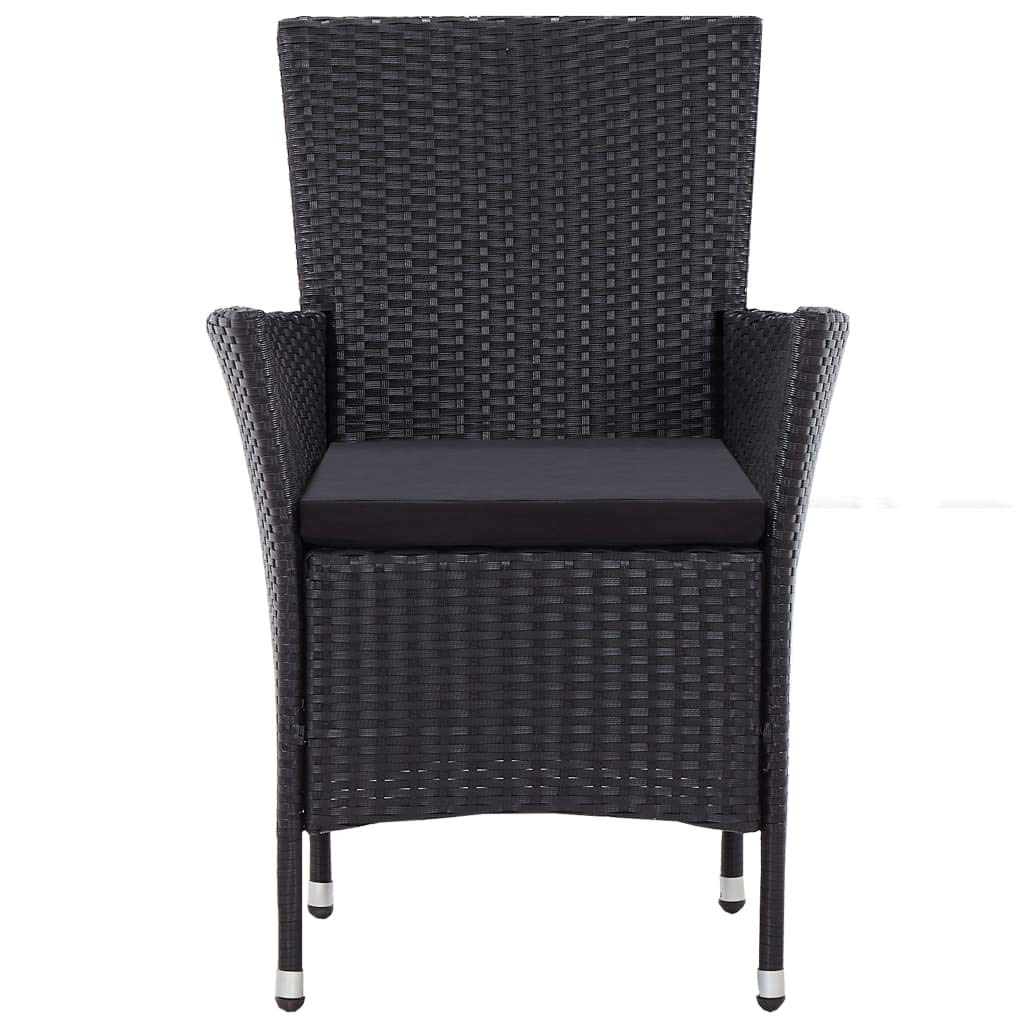 5-Piece Outdoor Dining Set with Large Glass Table Top & Poly Rattan Chairs - Patio Furniture Set with Armrests & Cushions - Perfect for Backyard, Garden, Poolside Dining and Outdoor Entertaining