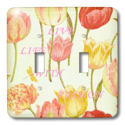 3D Rose Mosaic Tulips Double Toggle Switch with Custom Message - Decorative Wall Plate Cover for Home, Office & Bedroom Electrical Outlets