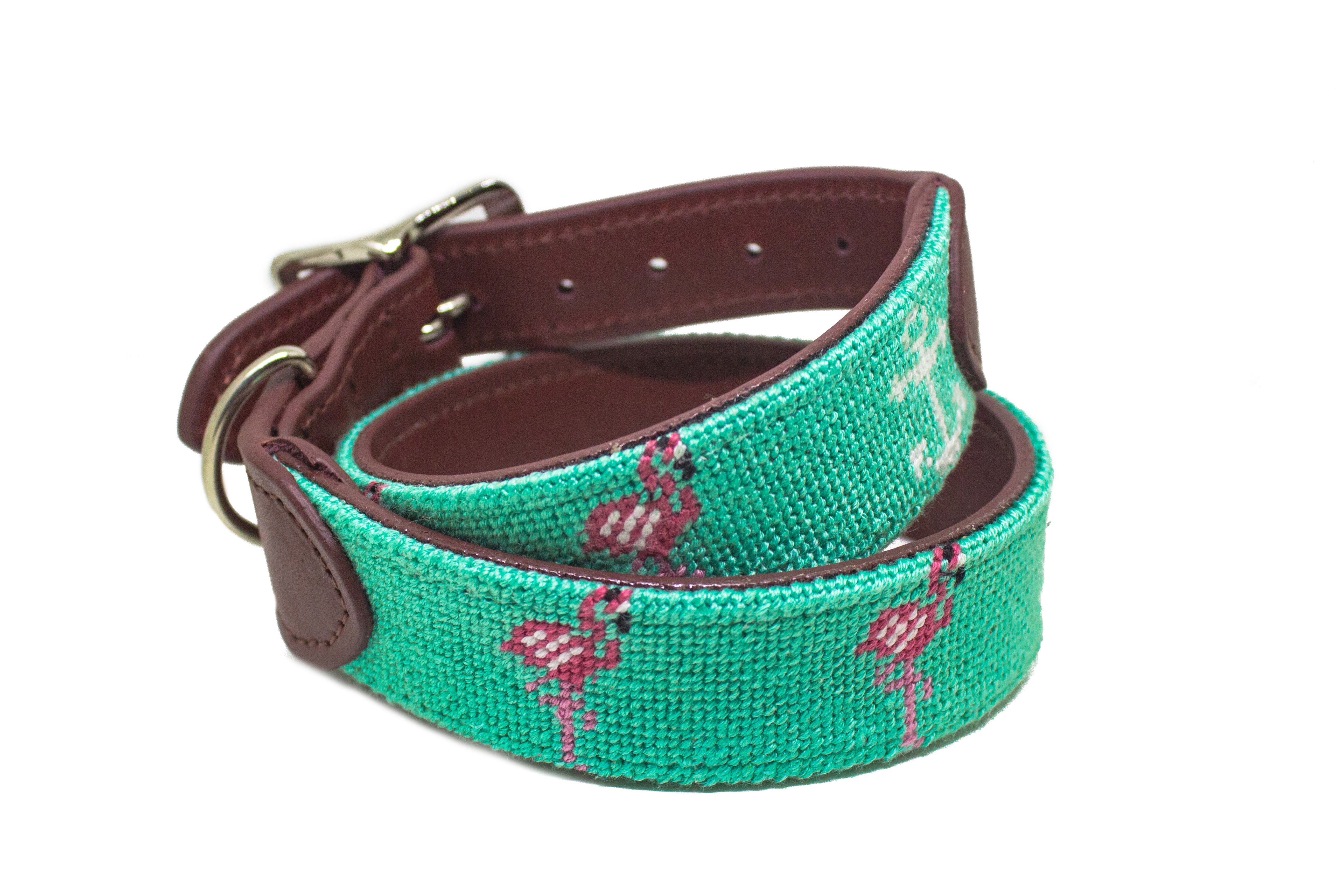 Flamingo & Anchor Needlepoint Dog Collar™ - Handmade Embroidered Pet Collar for Small & Medium Dogs - Stylish & Durable for Walks, Training & Everyday Use