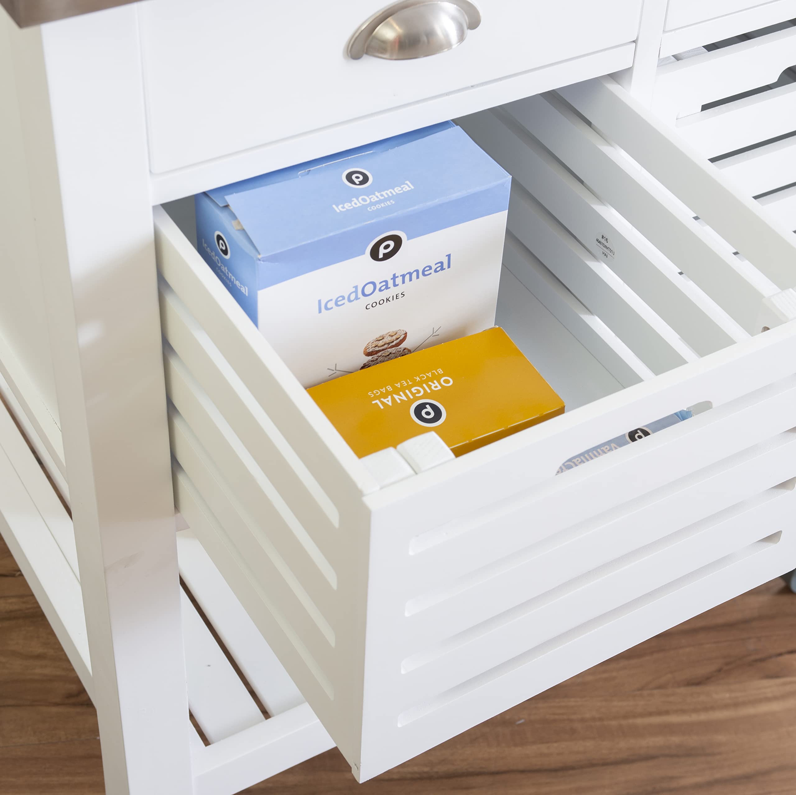 Linon Hudson White Kitchen Cart with Wheels - Rolling Kitchen Island for Small Spaces - Perfect for Food Prep, Storage & Serving - Ideal for Apartments, Dorms & Compact Kitchens