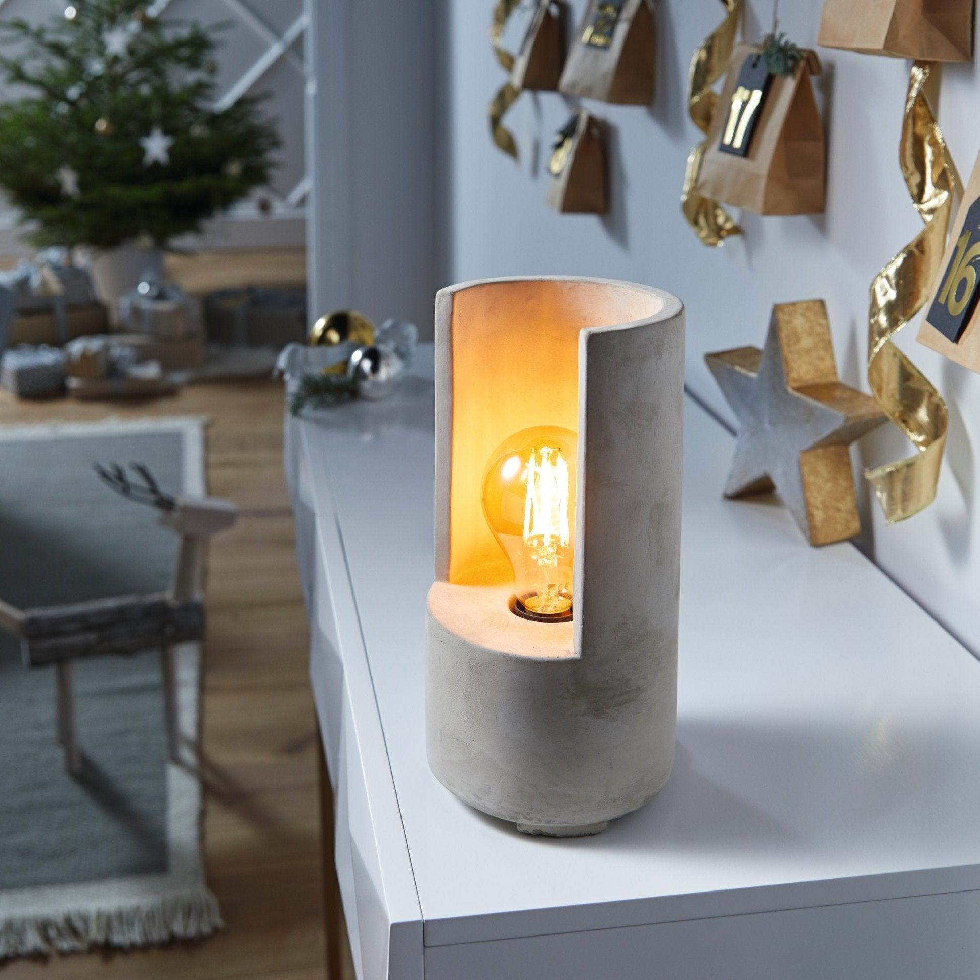 Eglo Lynton Grey Concrete Table Lamp - Modern Industrial Desk Light for Living Room, Bedroom & Office Decor - Dimmable LED Lighting for Home & Workspace