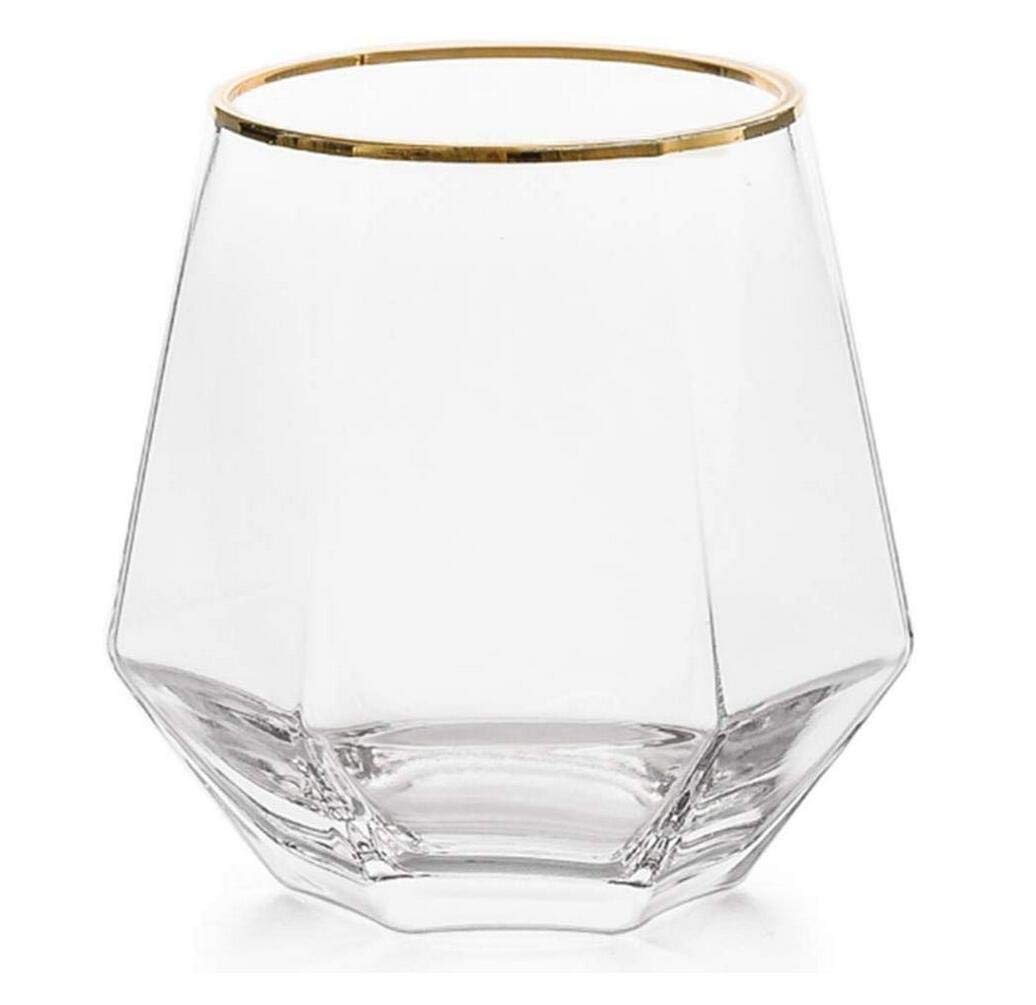 Hexagonal Crystal Glass Whiskey & Wine Glasses - Set of 4 Stemless Tumblers for Home, Bar, Camping & Outdoor Entertaining