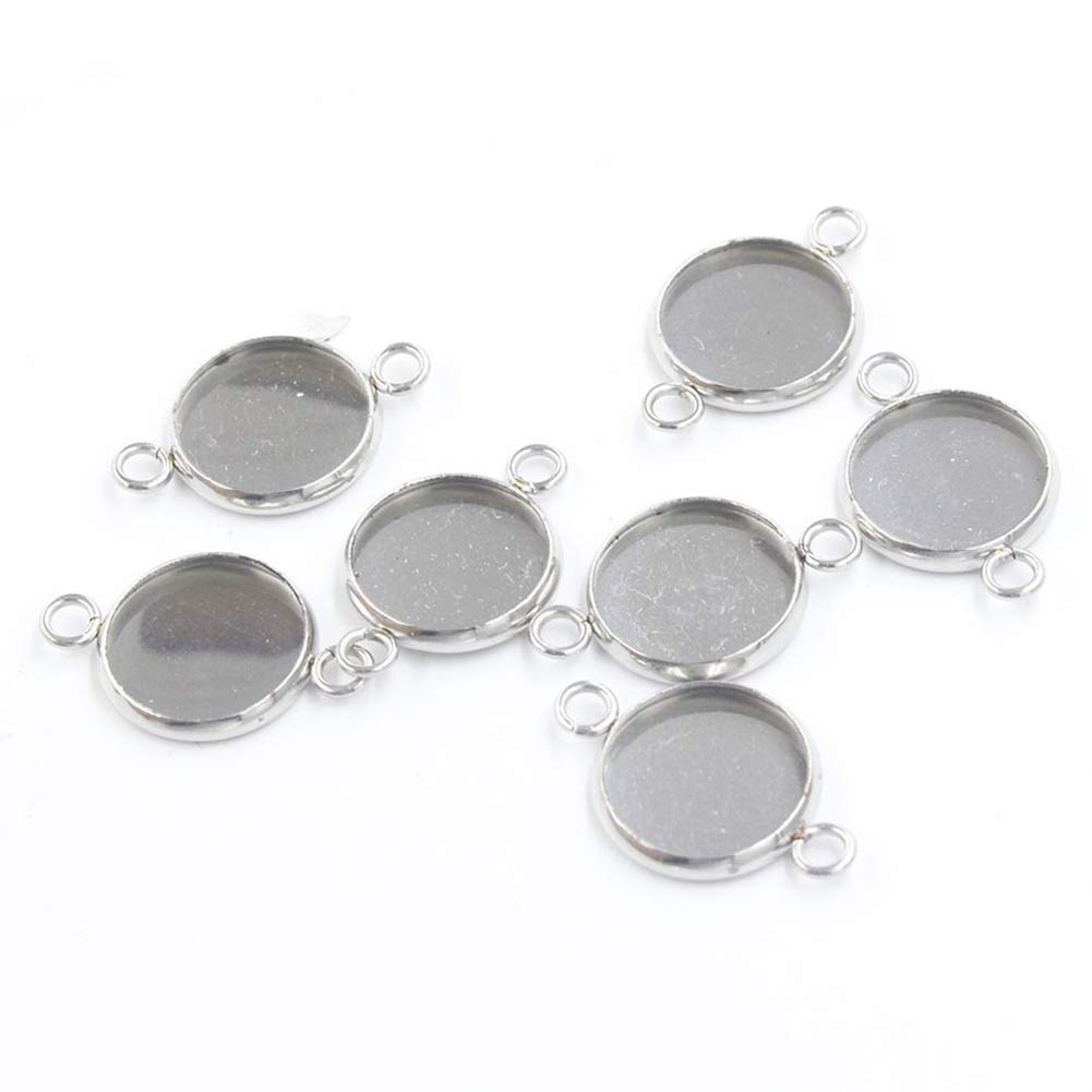 20 Pcs 12mm Stainless Steel Round Cabochon Setting Tray Connectors - DIY Jewelry Making Supplies for Rings, Necklaces & Bracelets - Perfect for Crafters & Jewelry Designers