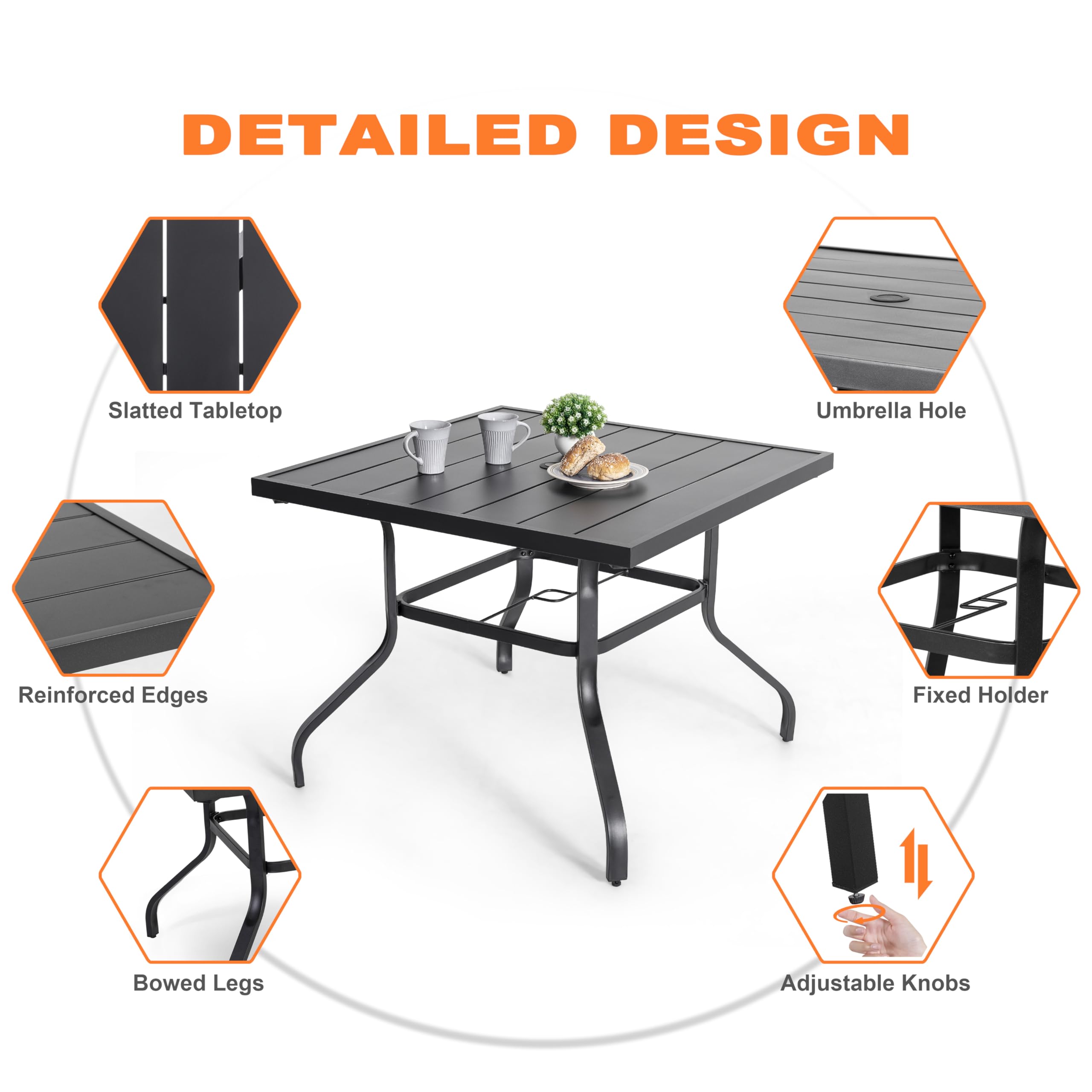 NUU GARDEN 5-Piece Outdoor Dining Set - 4 All-Weather Textilene Padded Patio Chairs & 37