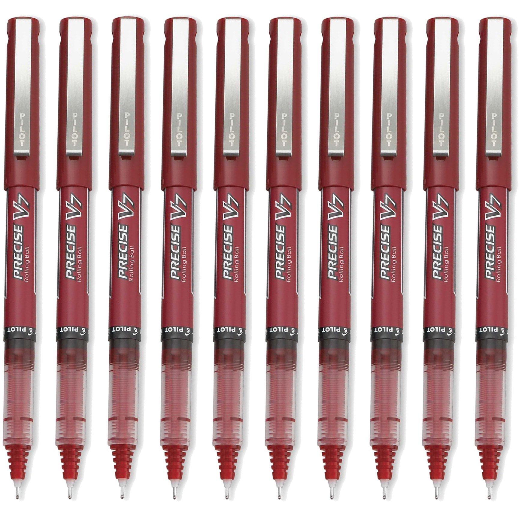 Pilot Precise V7 Stick Rolling Ball Pens - Fine Point (0.7mm) Red Ink - 10-Pack (35352) for Office, School, Note Taking & Gift Giving