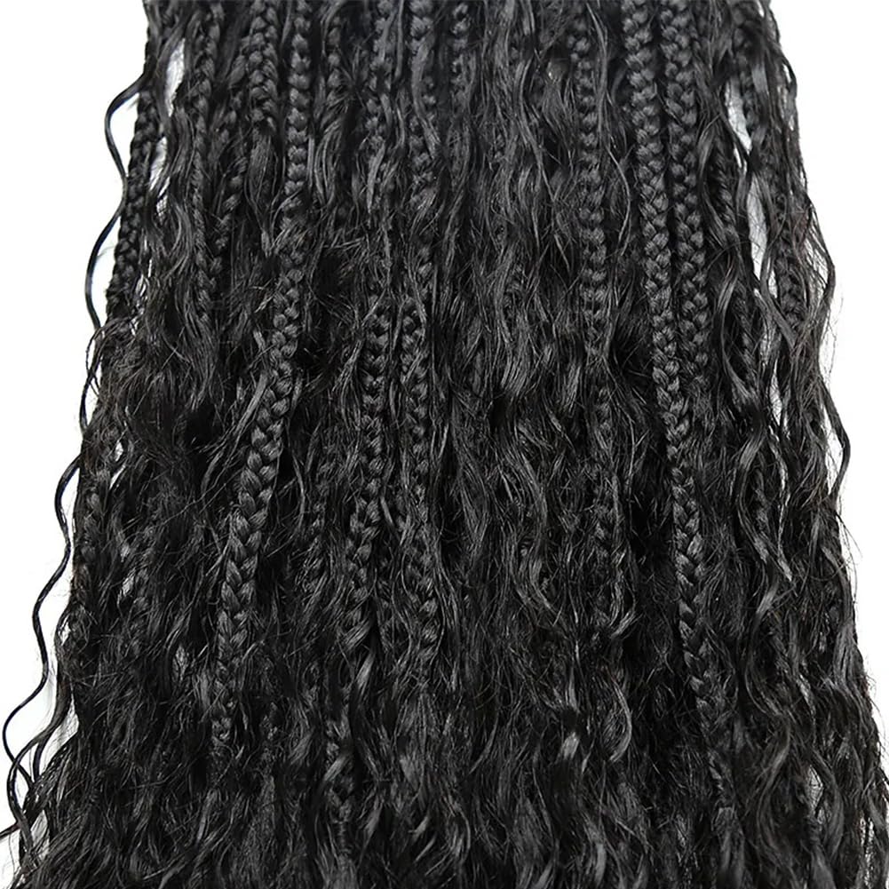 24Inch 80 Strands Crochet Boho Box Braids with Human Hair Curls - Pre-Looped Synthetic Hair Box Braids with Deep Wave Ends for Black Women | Perfect for Protective Styling, Everyday Wear & Special Occasions