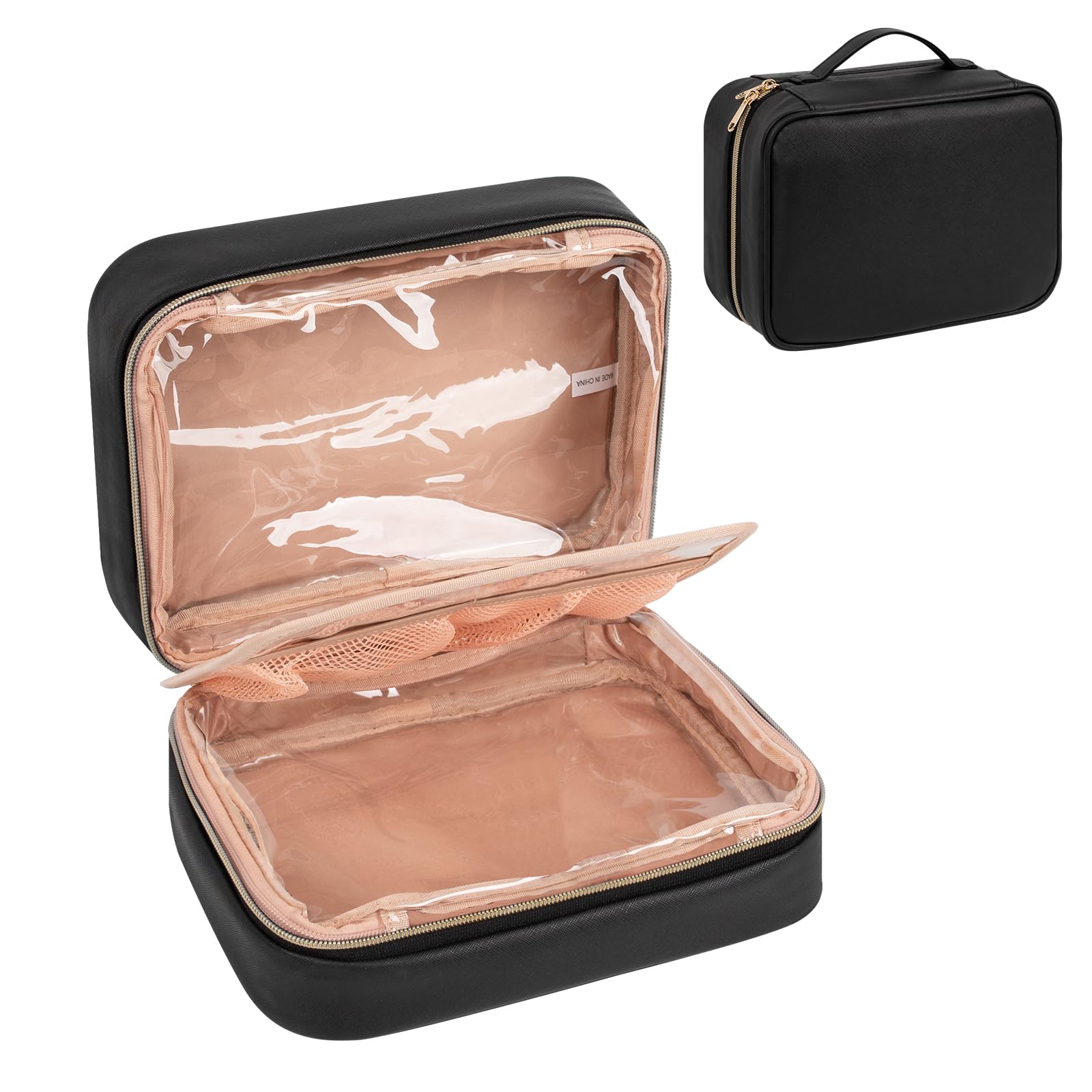 OCHEAL Waterproof Makeup Bag for Travel, Large Capacity Cosmetic Organizer with Brush Compartment - Black, Perfect for Women's Toiletry & Beauty Essentials