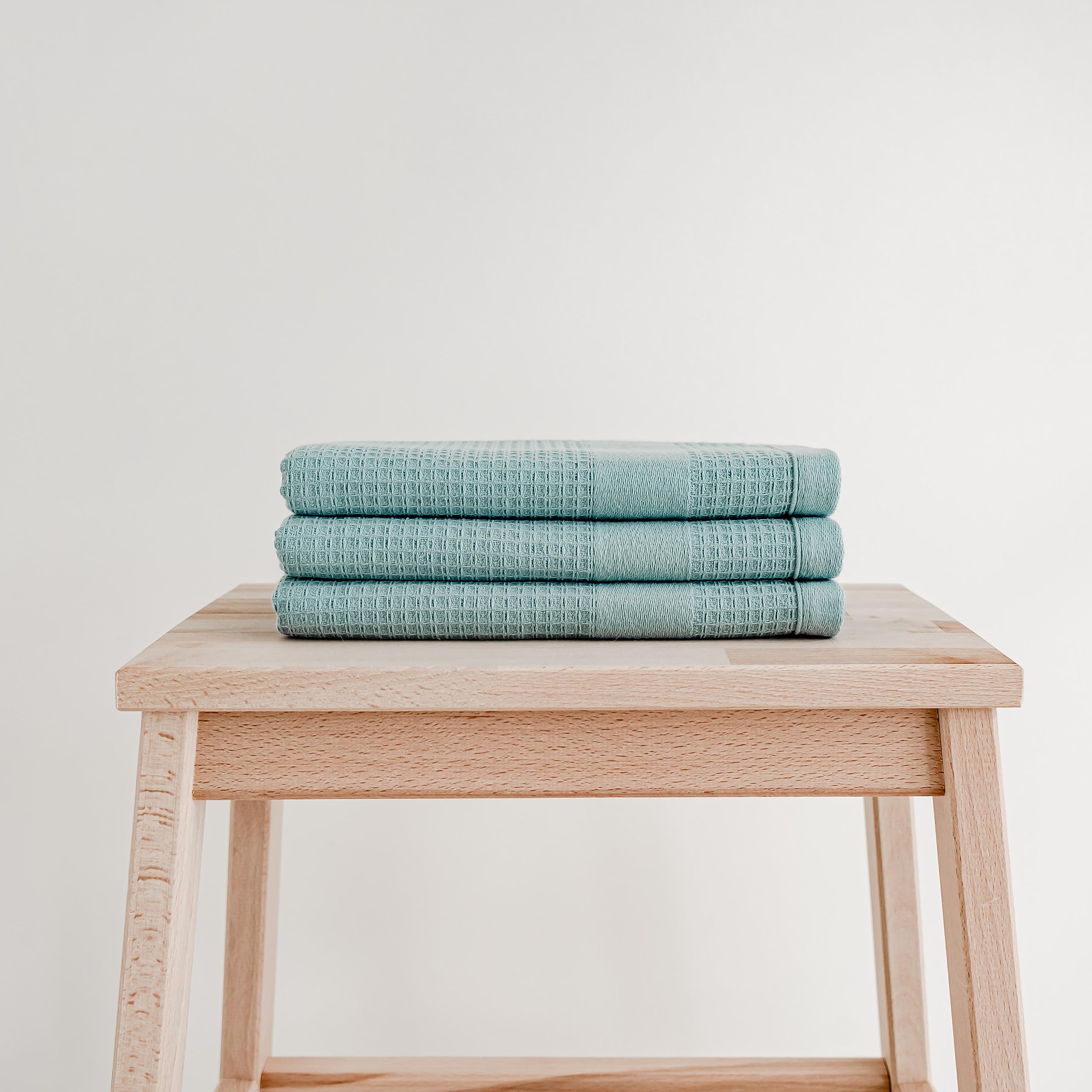 Premium Turquoise Dish Towels Set of 3 - Ultra Absorbent Waffle Weave Turkish Cotton Kitchen Towels in Aqua Teal - Perfect for Drying Dishes, Cleaning Countertops & Adding Stylish Decor to Your Kitchen
