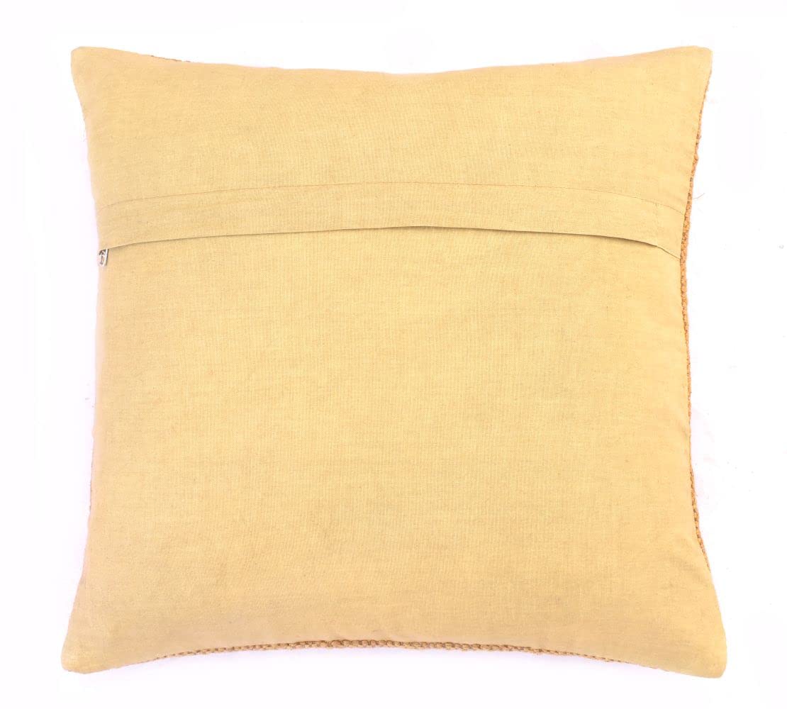Set of 4 Handmade Indian Jute Pillow Covers 18x18 Inches (45x45 cm) - Natural Square Decorative Cushion Cases for Sofa, Bed & Living Room - Boho Home Decor