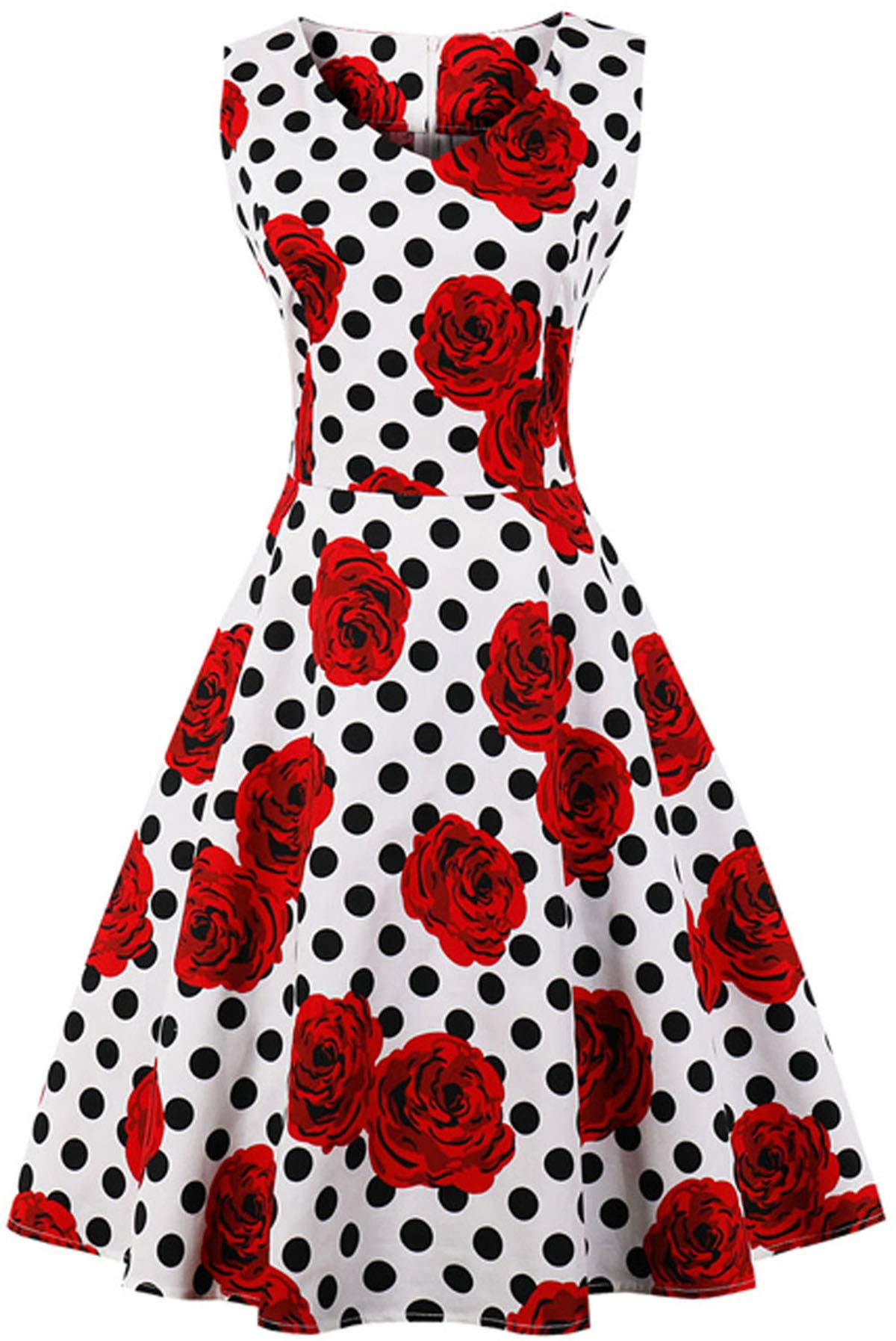 Vintage Floral Print Cotton Sleeveless Dress - Elegant Hepburn Style Party Dress in Black & White | Perfect for Summer Weddings, Garden Parties & Cocktail Events