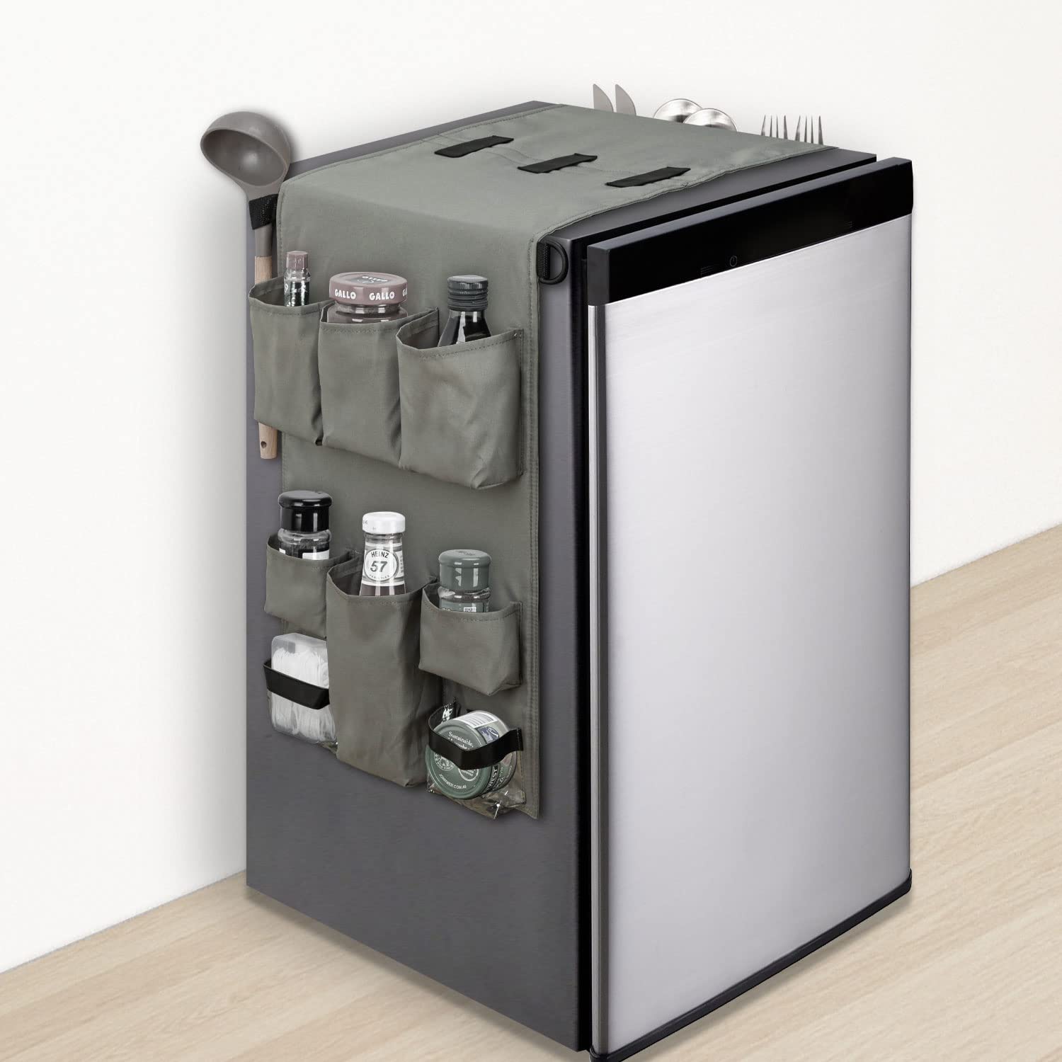 SWISSELITE Mini Fridge Caddy Organizer - 18-Pocket Over the Fridge Storage Solution, Waterproof Hanging Organizer for Dorm, Kitchen, Office & Home - Perfect for Storing Snacks, Condiments & Cleaning Supplies