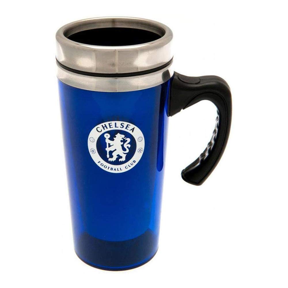 Official Chelsea FC Soccer Travel Mug - Insulated Stainless Steel Coffee Cup with Lid (Blue & Silver) - Perfect for Fans, Gifts, and On-the-Go Hot Drinks