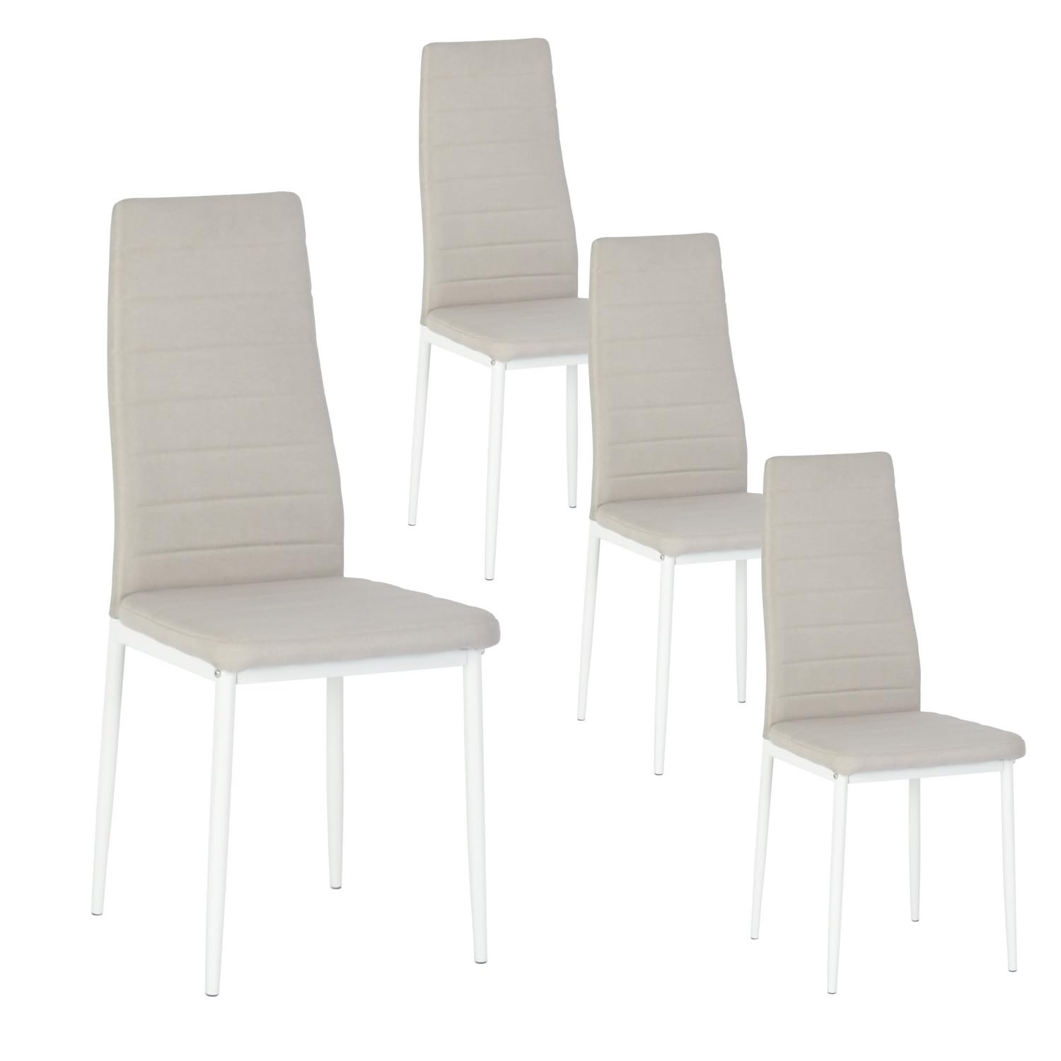 Homy Casa Set of 4 Modern Dining Chairs - Upholstered Armless Kitchen Chairs with Fabric/PVC & Sturdy Metal Legs - Comfortable Padded Side Chairs for Dining Room, Living Room or Office - Beige - Perfect for Small Spaces, Apartments and Modern Home Decor