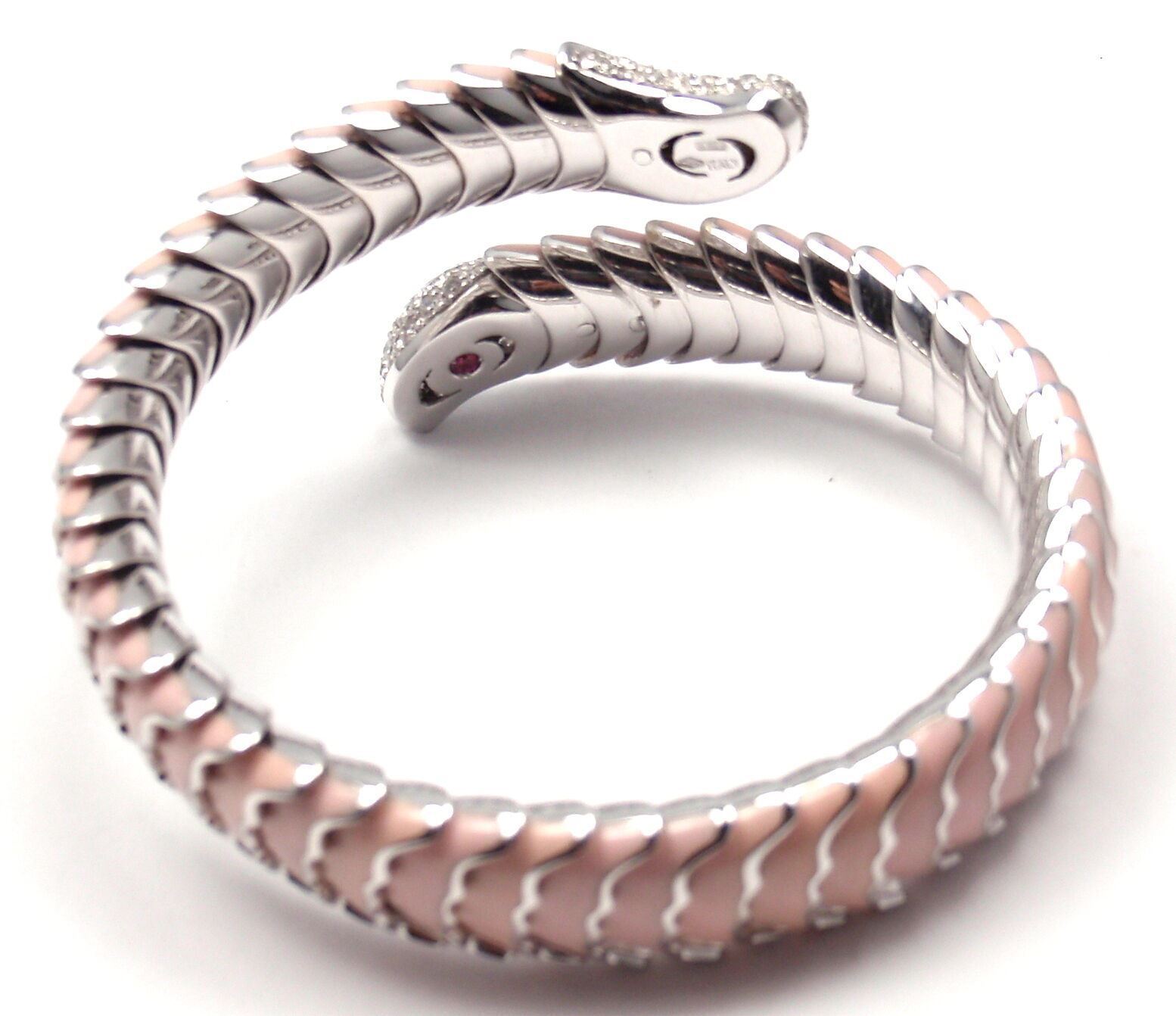 Authentic Roberto Coin 18k White Gold Enamel Ruby Diamond Cobra Bangle Bracelet - Luxury Jewelry for Women, Perfect Gift for Anniversary, Birthday & Special Occasions