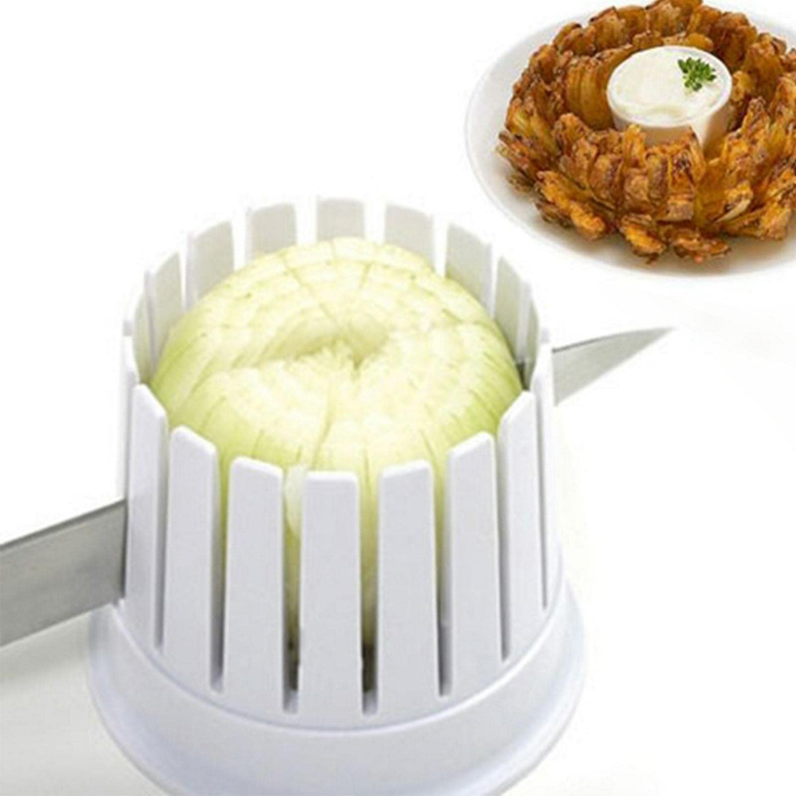 Blossom Maker Onion Slicer - Professional Vegetable & Fruit Cutter Tool for Perfect Fried Onion Rings - Easy Kitchen Gadget for Salads, Burgers & Appetizers (White)
