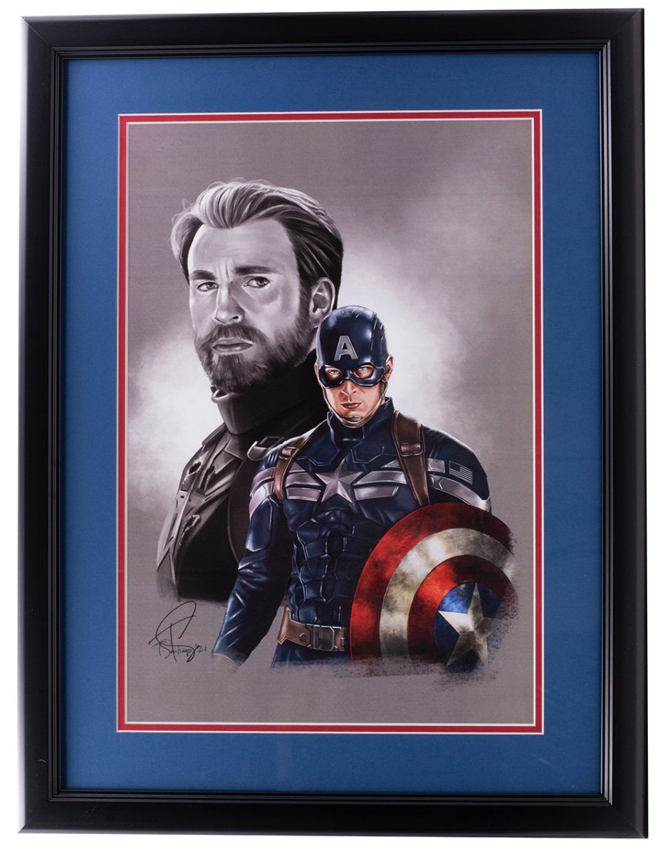 Chris Evans Autographed Captain America Lithograph 13x19 - Signed by Tony Santiago - Perfect for Marvel Fans, Home Decor & Collectibles