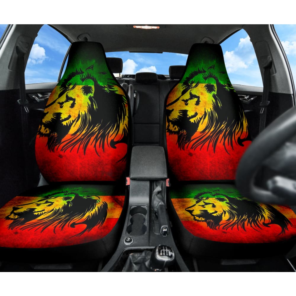 Reggae Rasta Lion Car Seat Covers - Custom Fit for Most Vehicles (2-Piece Set) | Unique Gift for Music Lovers & Car Enthusiasts | Perfect for Road Trips, Daily Commutes & Jamaican-Themed Decor