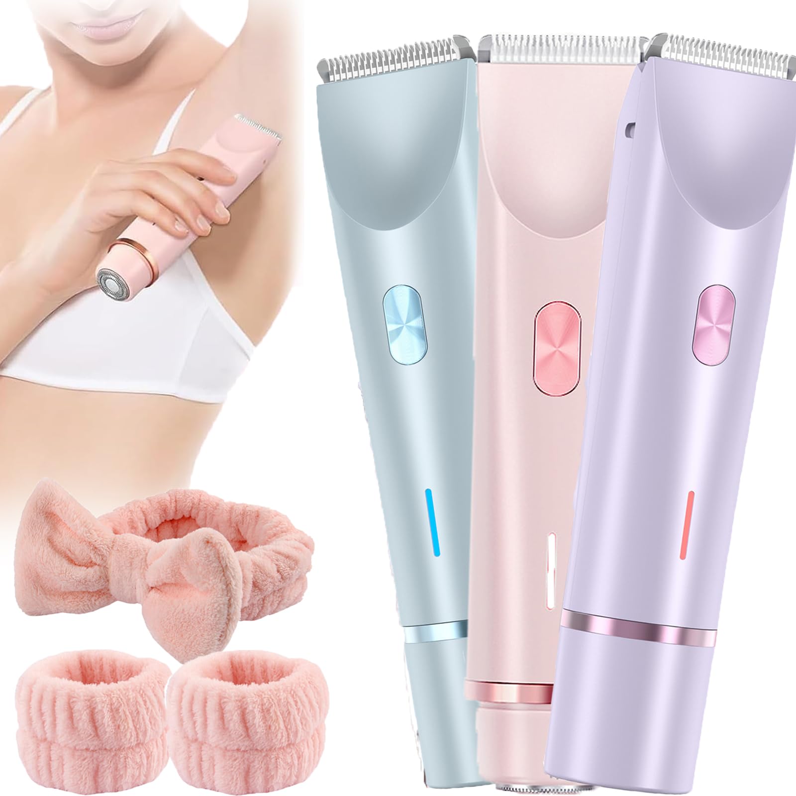 Whimsyard Women's Electric Razor & Bikini Trimmer - Rechargeable Wet/Dry Dual-Head Hair Remover with 3 Attachments for Smooth Legs, Underarms & Pubic Area | Perfect for Shower, Travel & Home Use