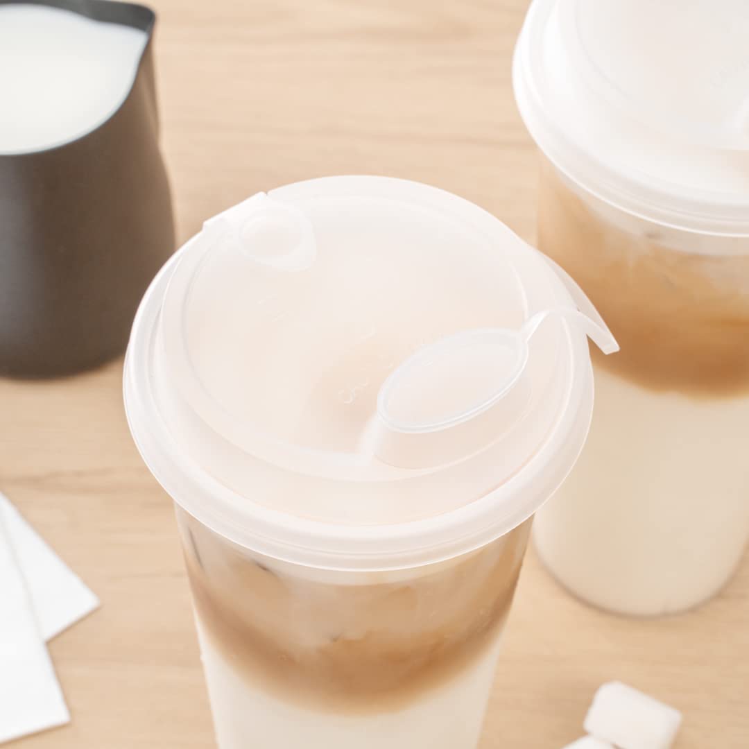 Restaurantware 500-Pack Leakproof Bev Tek Lids for 12oz/16oz/24oz Coffee Cups - 2-in-1 Design with Attached Stoppers, Clear Plastic Disposable Drink Lids (Cups Sold Separately) | Perfect for Coffee Shops, Cafes, Takeout & Office Break Rooms