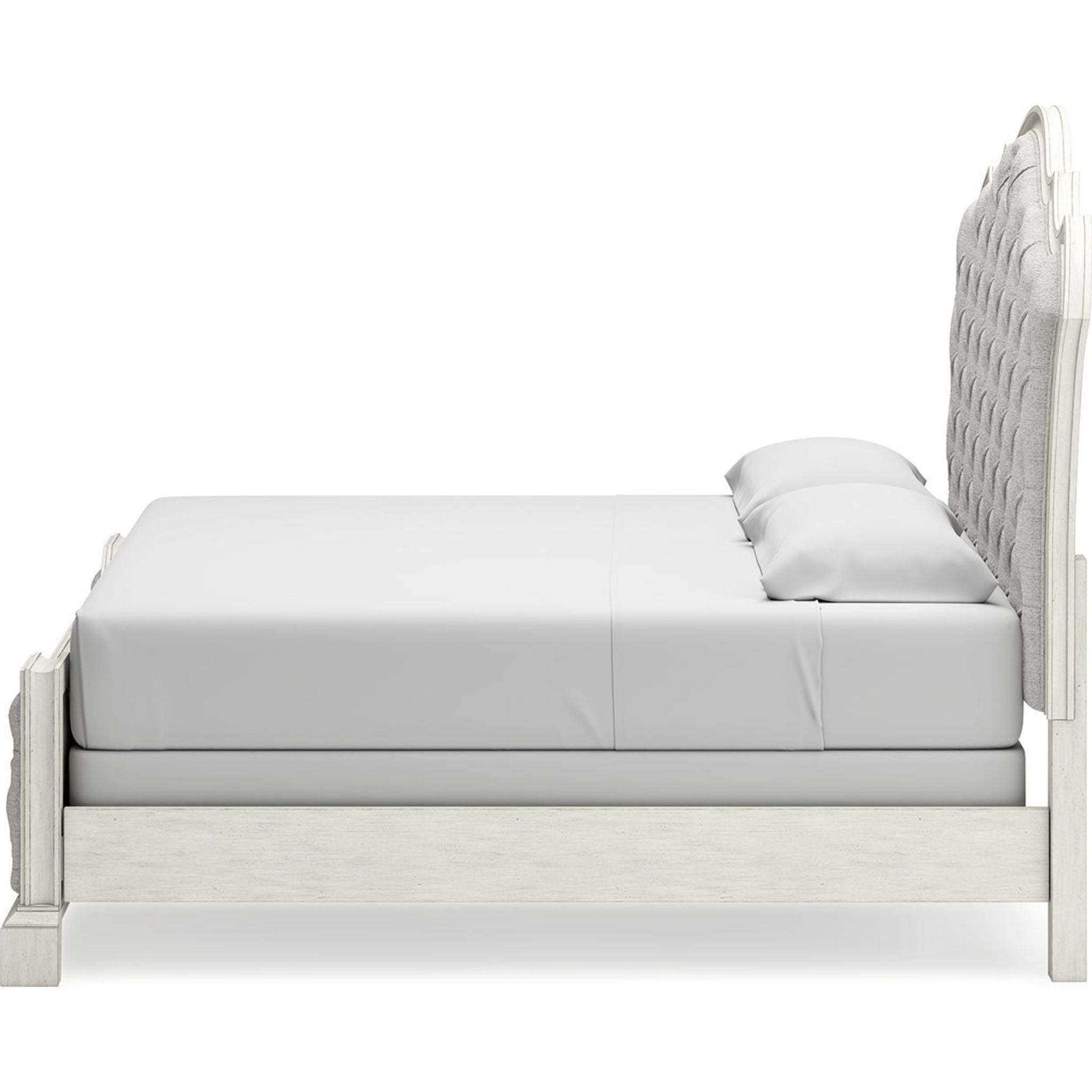 Arlendyne Upholstered Queen Bed Frame with Button Tufted Headboard - Antique White Finish for Luxurious Bedroom Decor | Perfect for Master Bedrooms, Guest Rooms & Modern Apartments