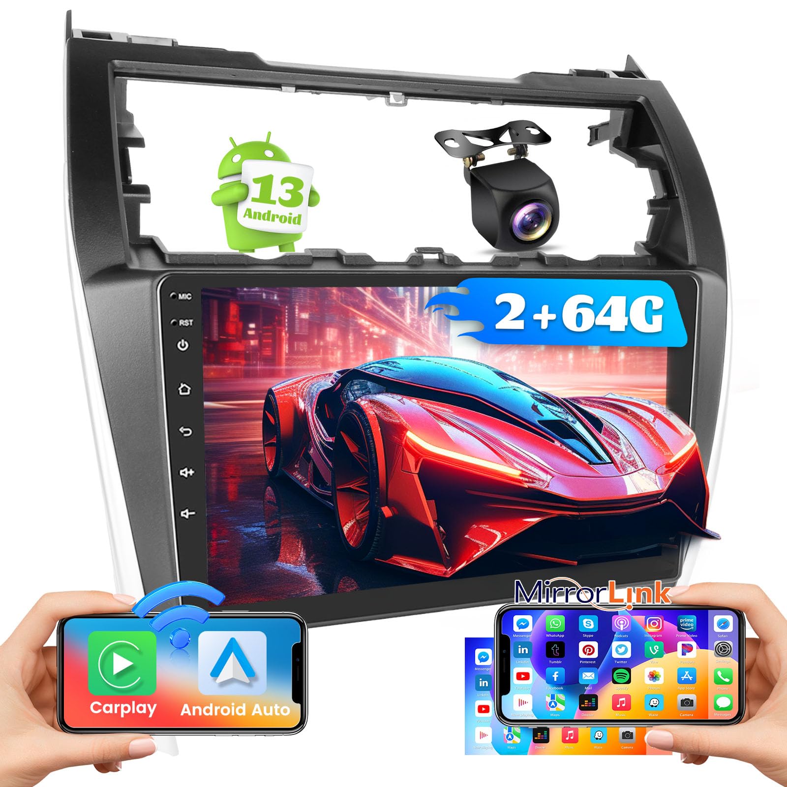 2+64GB Hikity Android 13 Car Stereo for Toyota Camry 2012-2014 - 10.1