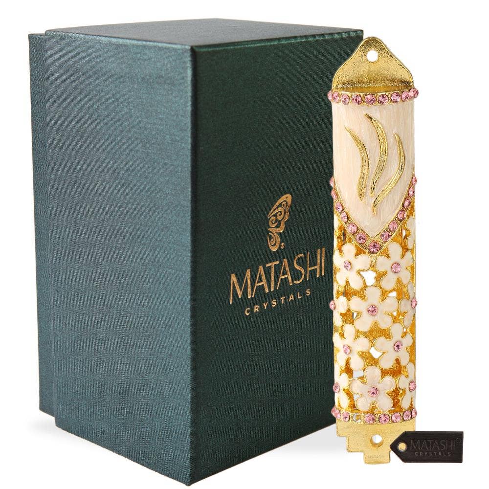 Hand Painted Enamel Mezuzah - 4.25 Inch Jewish Home Blessing Scroll Case for Doorways - Traditional Hebrew Housewarming Gift for New Home & Jewish Holidays