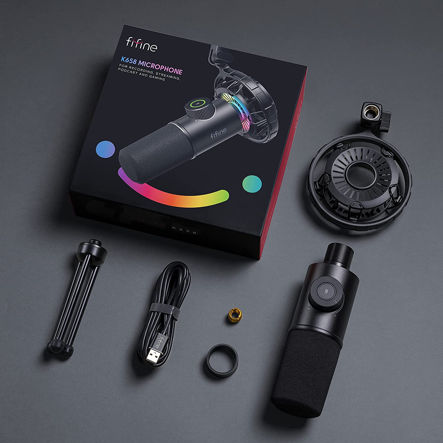 FIFINE K658 USB RGB Gaming Microphone with Cardioid Pickup, Live Monitoring & Mute Button - Perfect for Streaming, Podcasting, Gaming & Karaoke (PC/PS4/PS5/Mac)