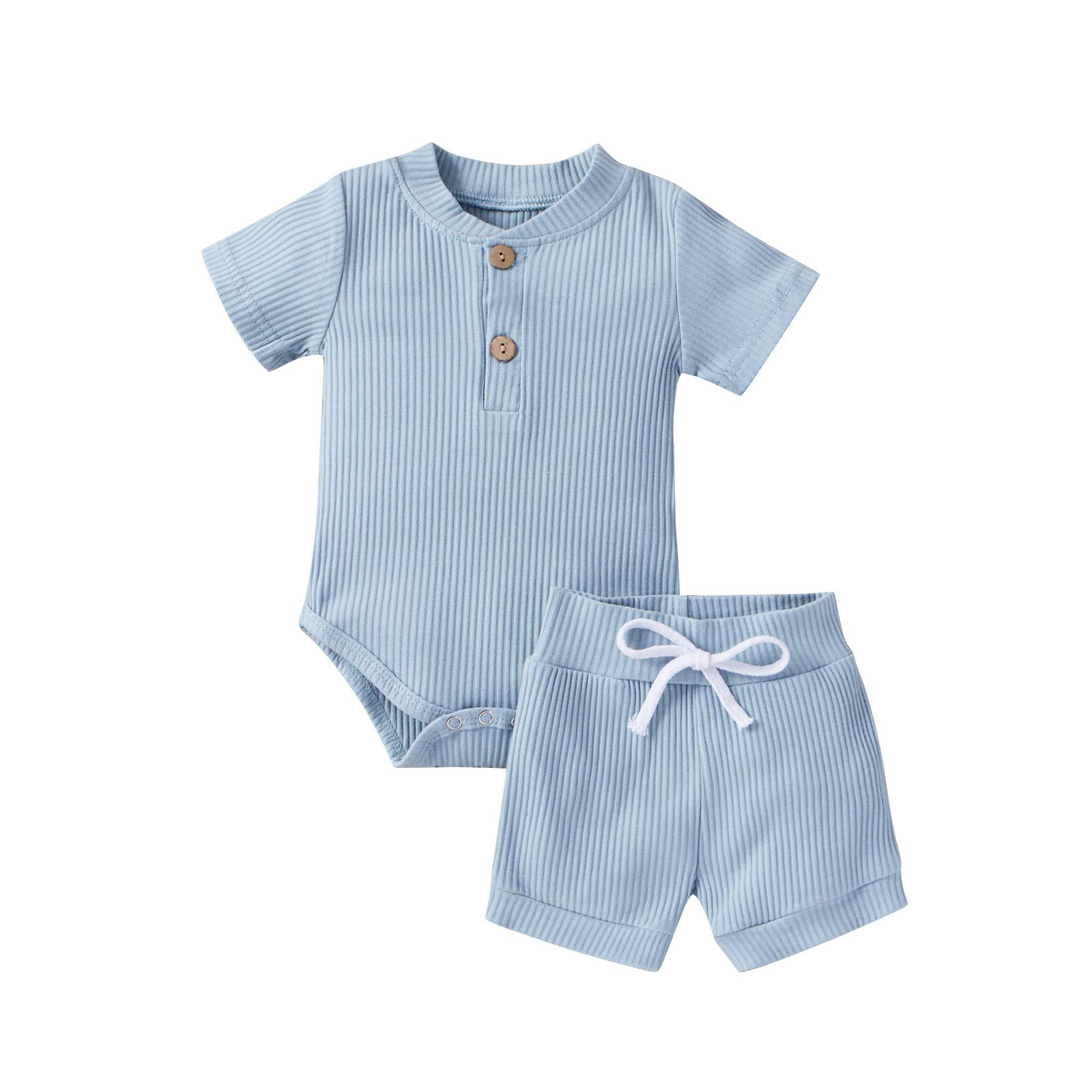 Meiweileya Newborn Baby Boy & Girl Clothes - Soft Ribbed Short Sleeve Romper & Shorts Set | Summer Outfits for Infants | Perfect for Playtime, Beach & Family Photos