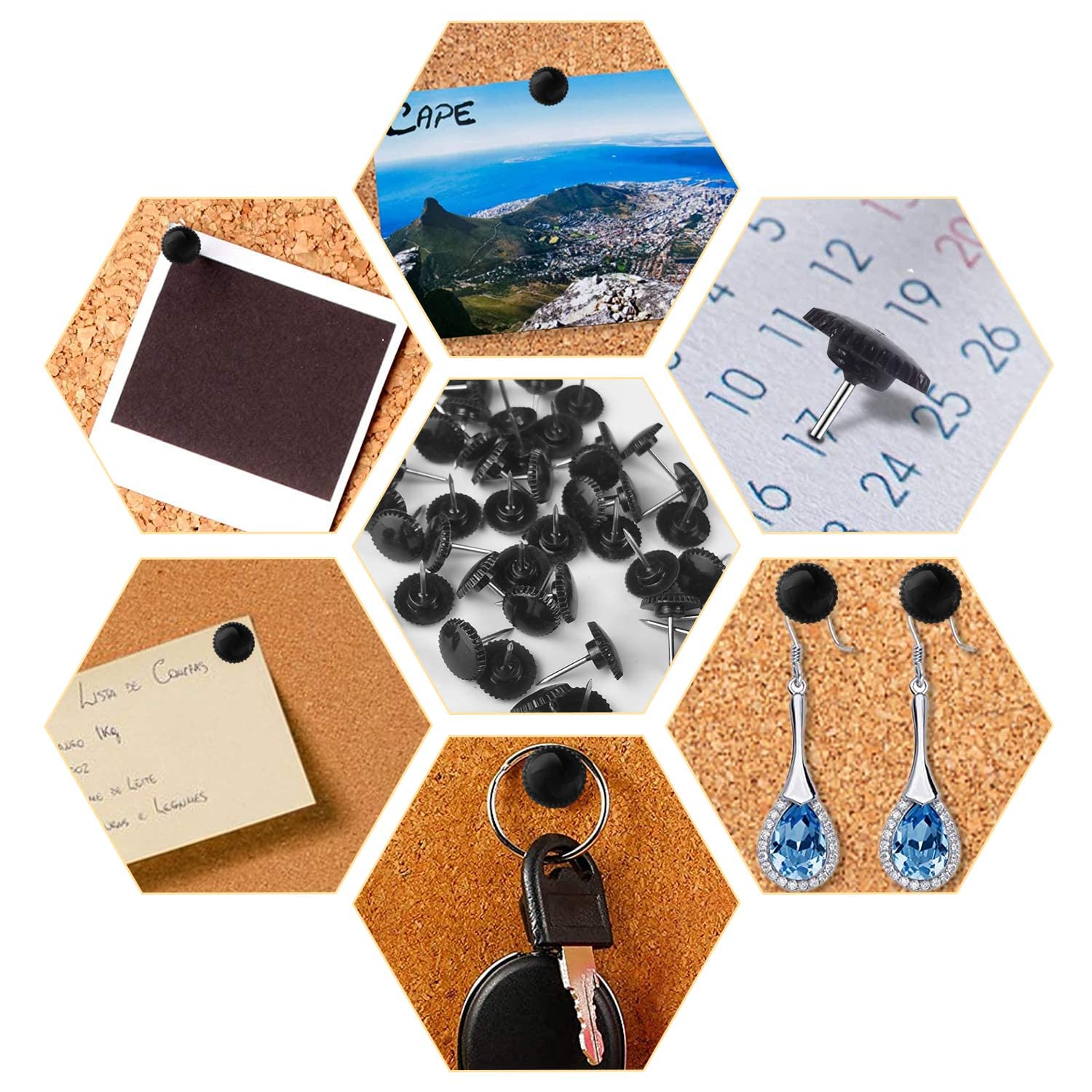 200 Pcs Black Push Pins - Heavy Duty Plastic Thumb Tacks with Steel Points for Cork Boards, Bulletin Boards & Walls - Perfect for Office, School, Home Decor & DIY Projects