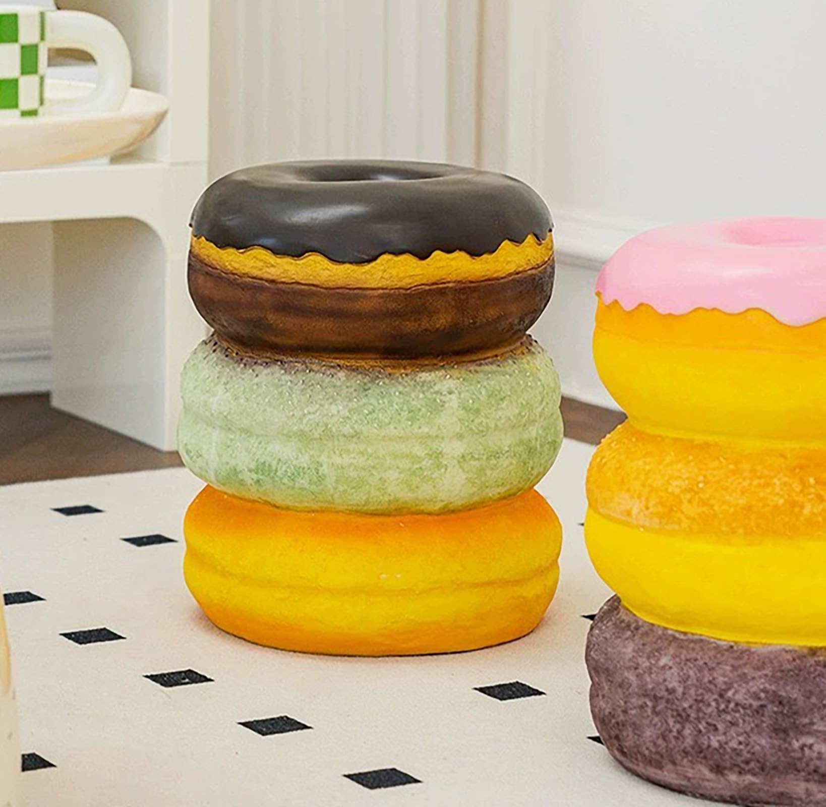 **Hand-Painted Donut Stool - Brown Food-Shaped Decorative Footrest for Living Room, Bedroom & Small Spaces - Cute Simulated Donut Furniture for Home Decor**    *(Perfect for cozy reading nooks, kids' rooms, or playful office accents!)*