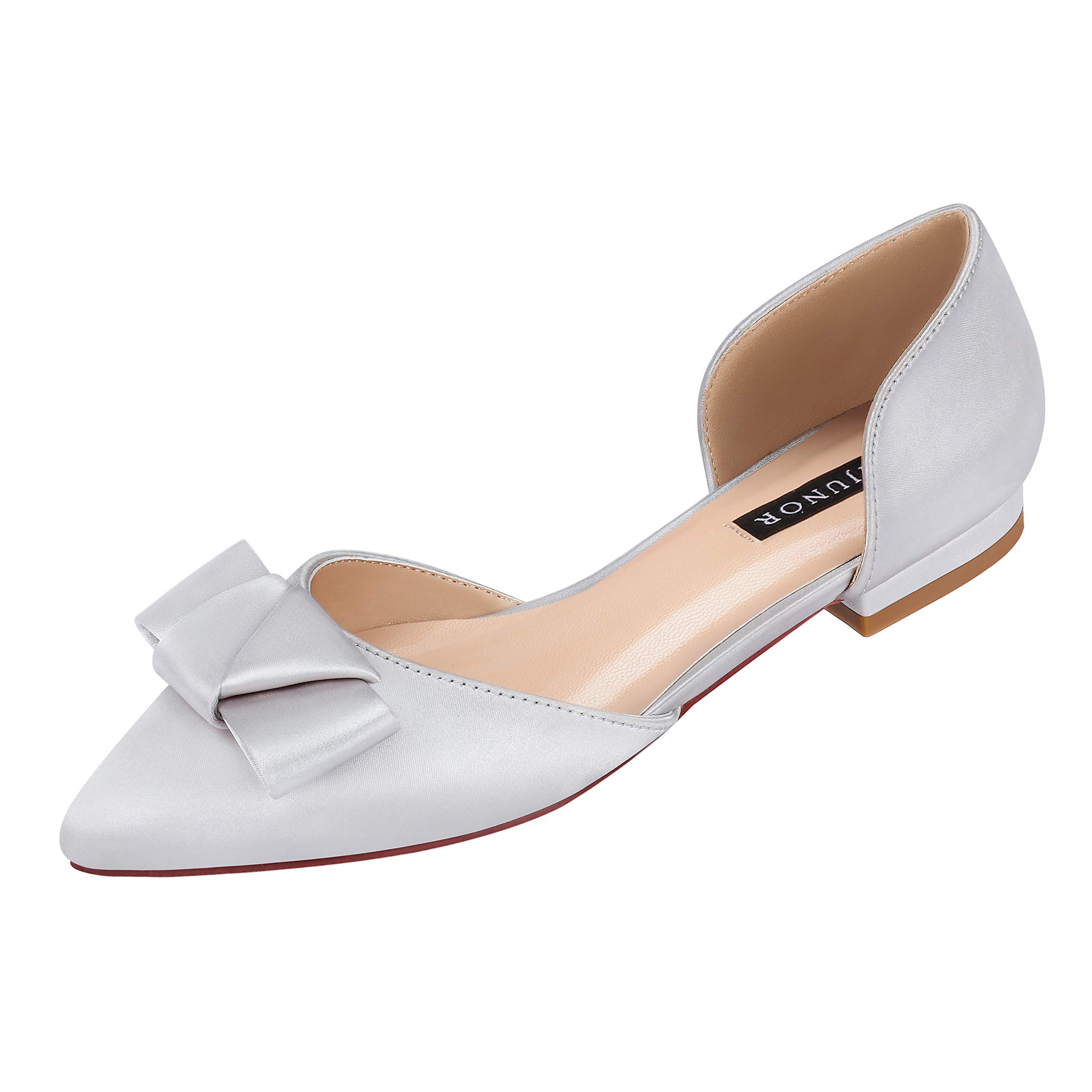 ERIJUNOR Women's Comfortable Low Heel Wedding Shoes - Elegant Bow Knot D'Orsay Pointy Toe Flats for Bridesmaids, Prom, Party & Special Occasions