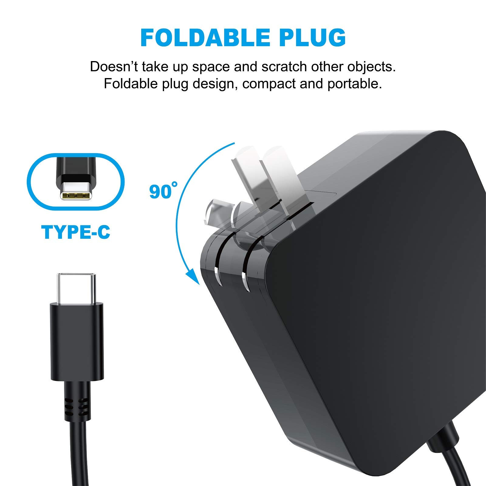 65W 45W Universal USB-C Laptop Charger for Lenovo, Acer, Asus & Samsung Chromebooks - Compatible with Lenovo 100e/300e, Acer Spin 11/13/15, Asus C302/C423/C523 - Fast Charging Power Adapter for Home, Office & Travel Use