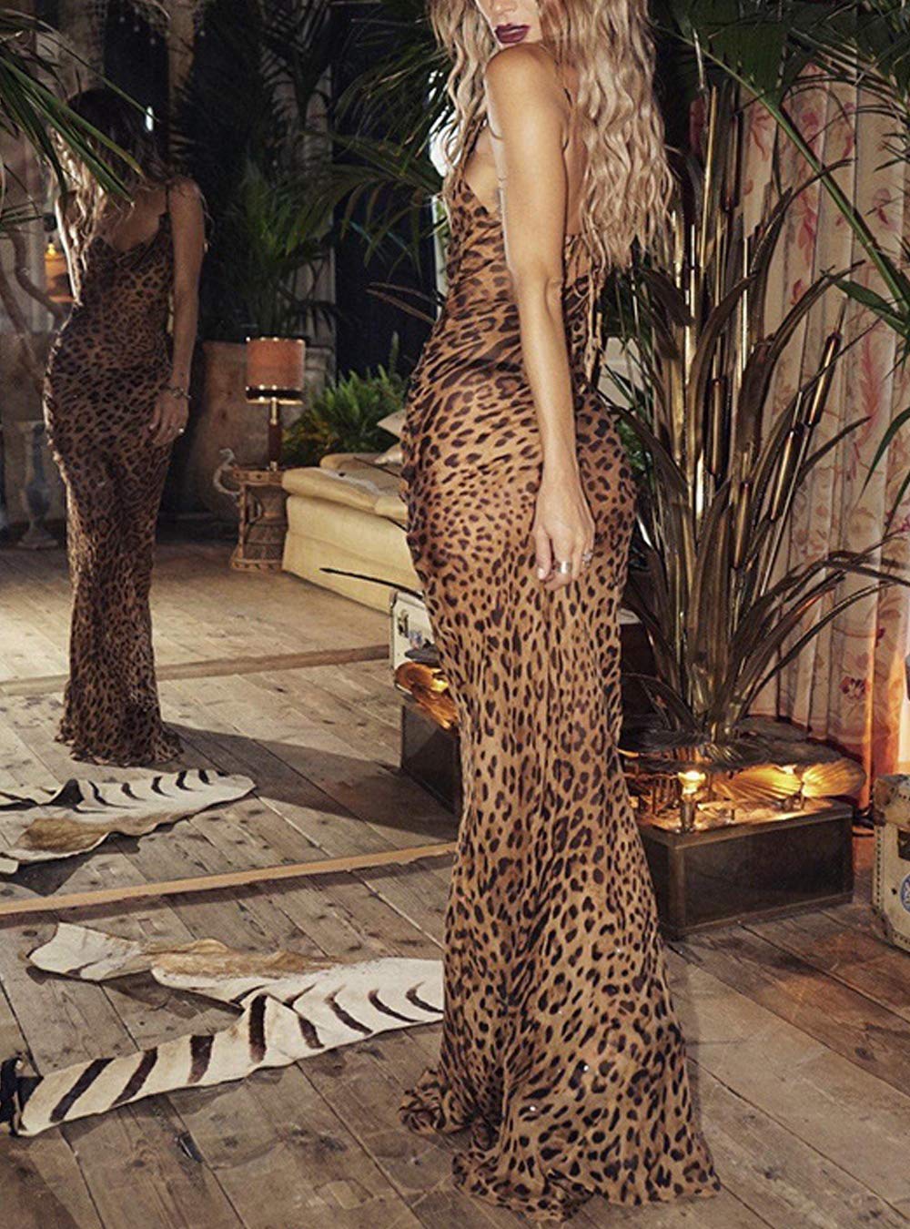 Sexy Leopard Print Bodycon Dress for Women - Sleeveless Backless Maxi Dress for Beach, Cocktail Party & Night Out | Flattering Figure-Hugging Design