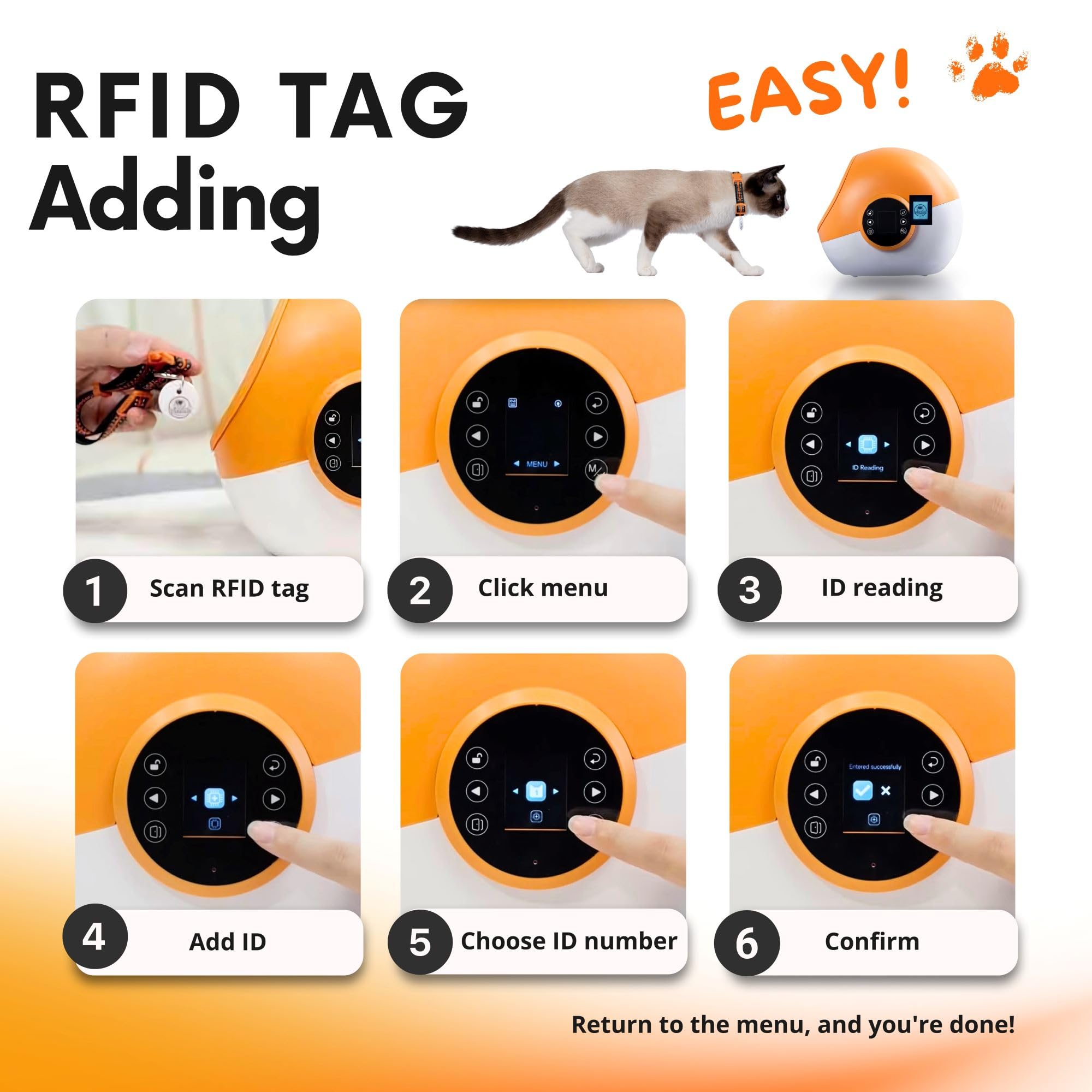 Automatic Cat Feeder with Smart RFID & Collar Sensor - Wet/Dry Food Dispenser for Multiple Pets - LCD Display & Locking Doors - Perfect for Home, Office, or Travel Use