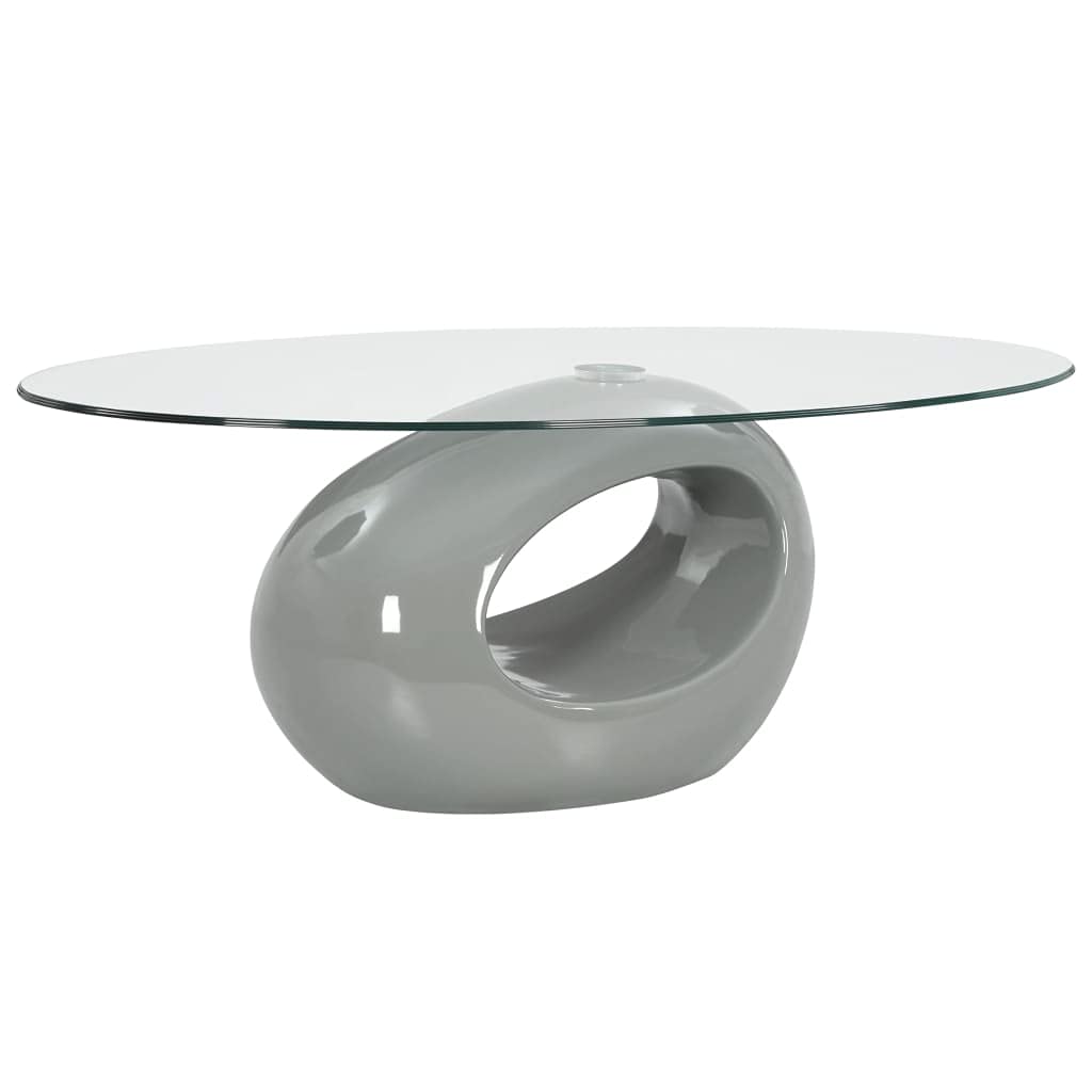 Modern Simple Style Oval Glass Top Coffee Table - High Gloss Gray Side Table for Living Room, Office, Home Entertainment Center & Reception - Perfect for Coffee Time, TV Watching and Guest Entertaining